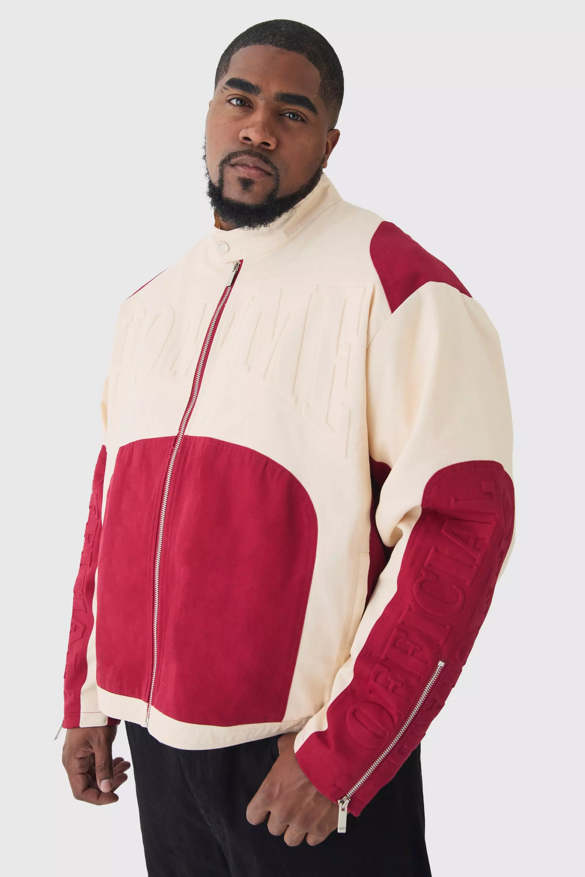 Plus Oversized Twill Homme Moto Jacket In Red alternative image