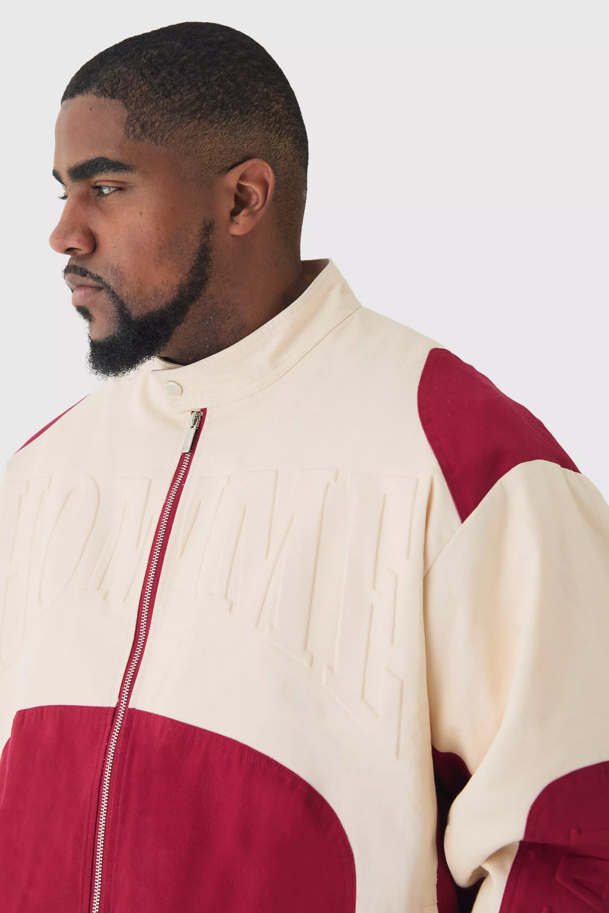 Plus Oversized Twill Homme Moto Jacket In Red alternative image