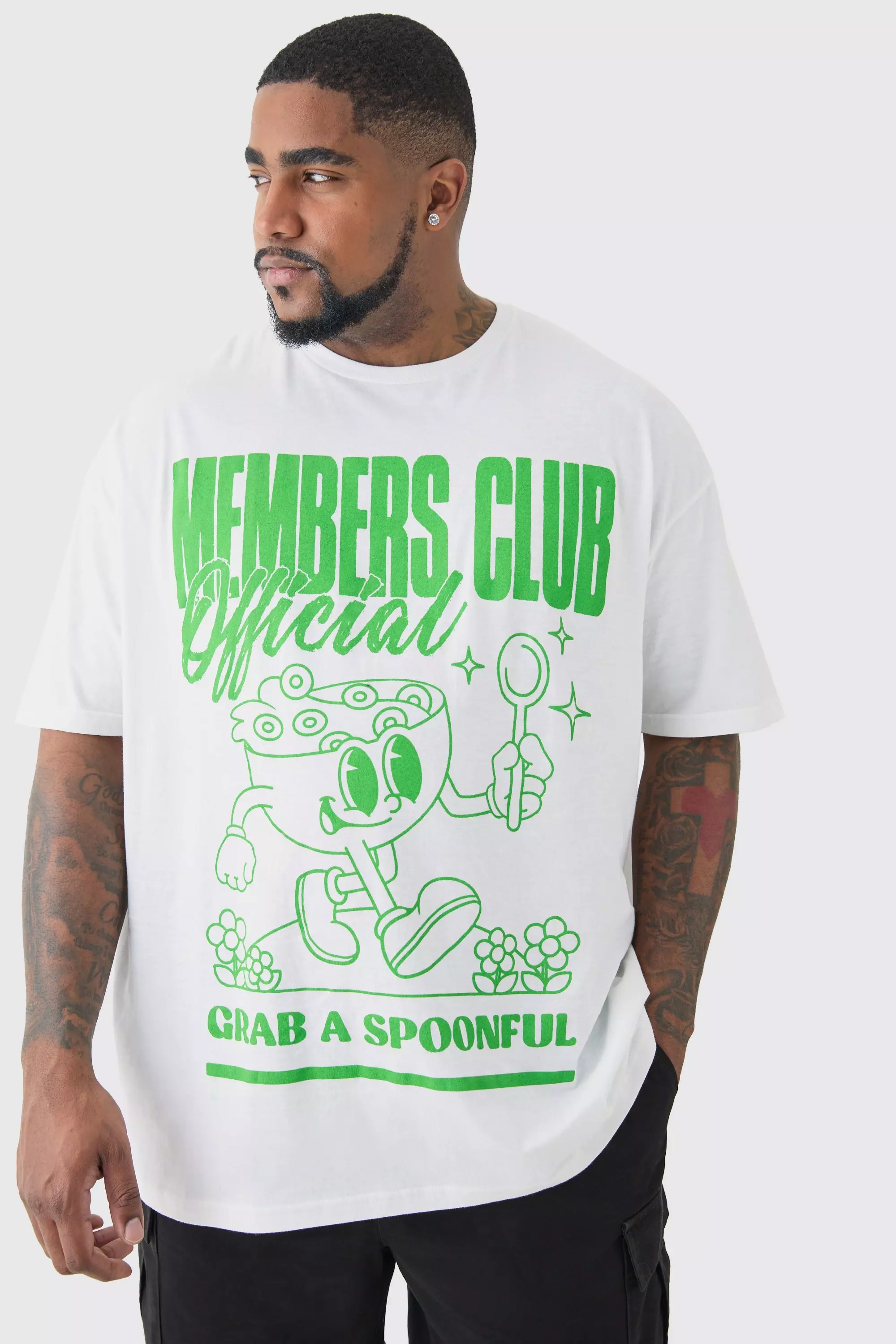 White Plus Members Club Graphic Oversized T-Shirt