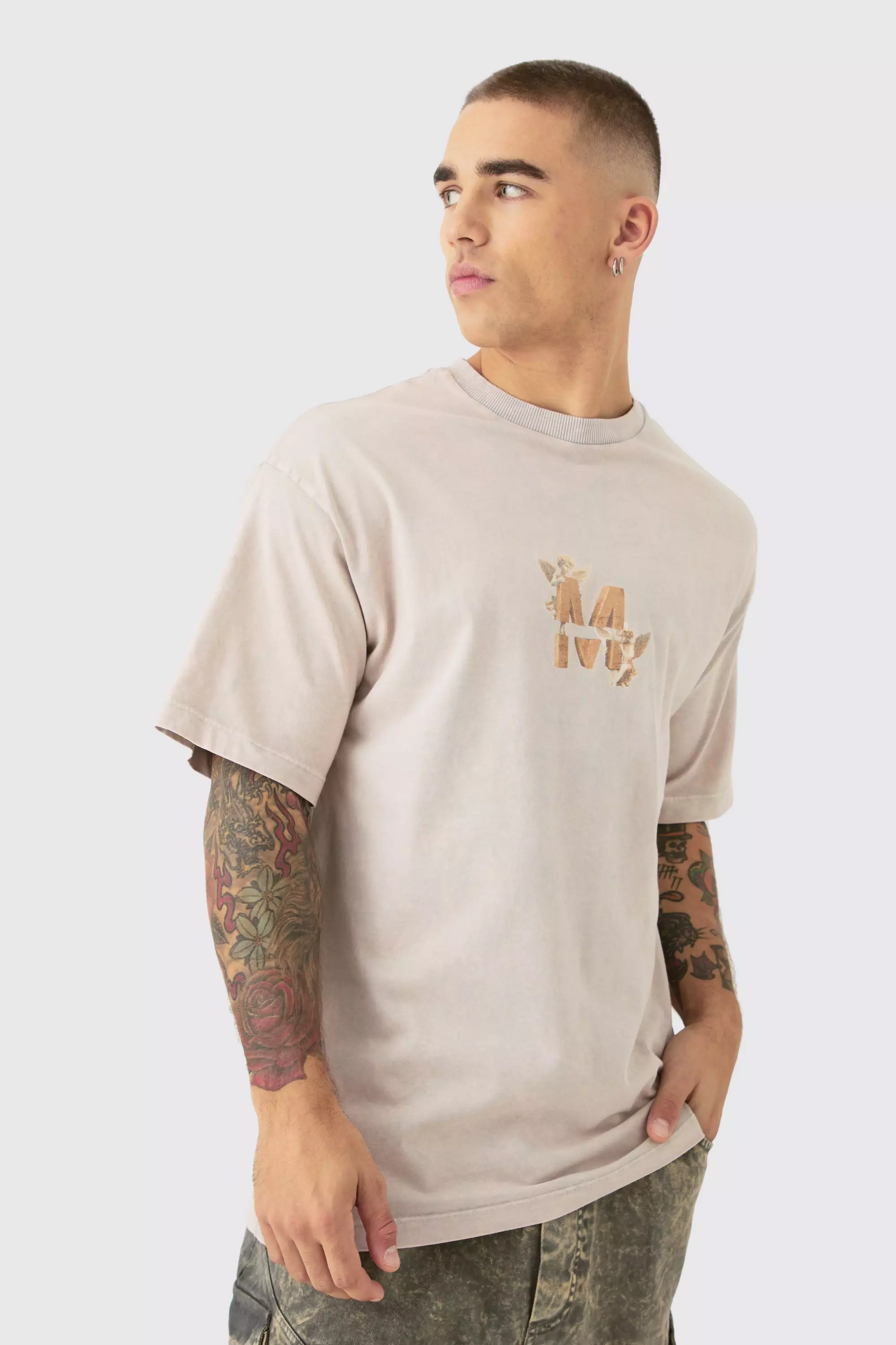 T-Shirt mit Acid-Waschung und M-Print, Stone alternatives Bild