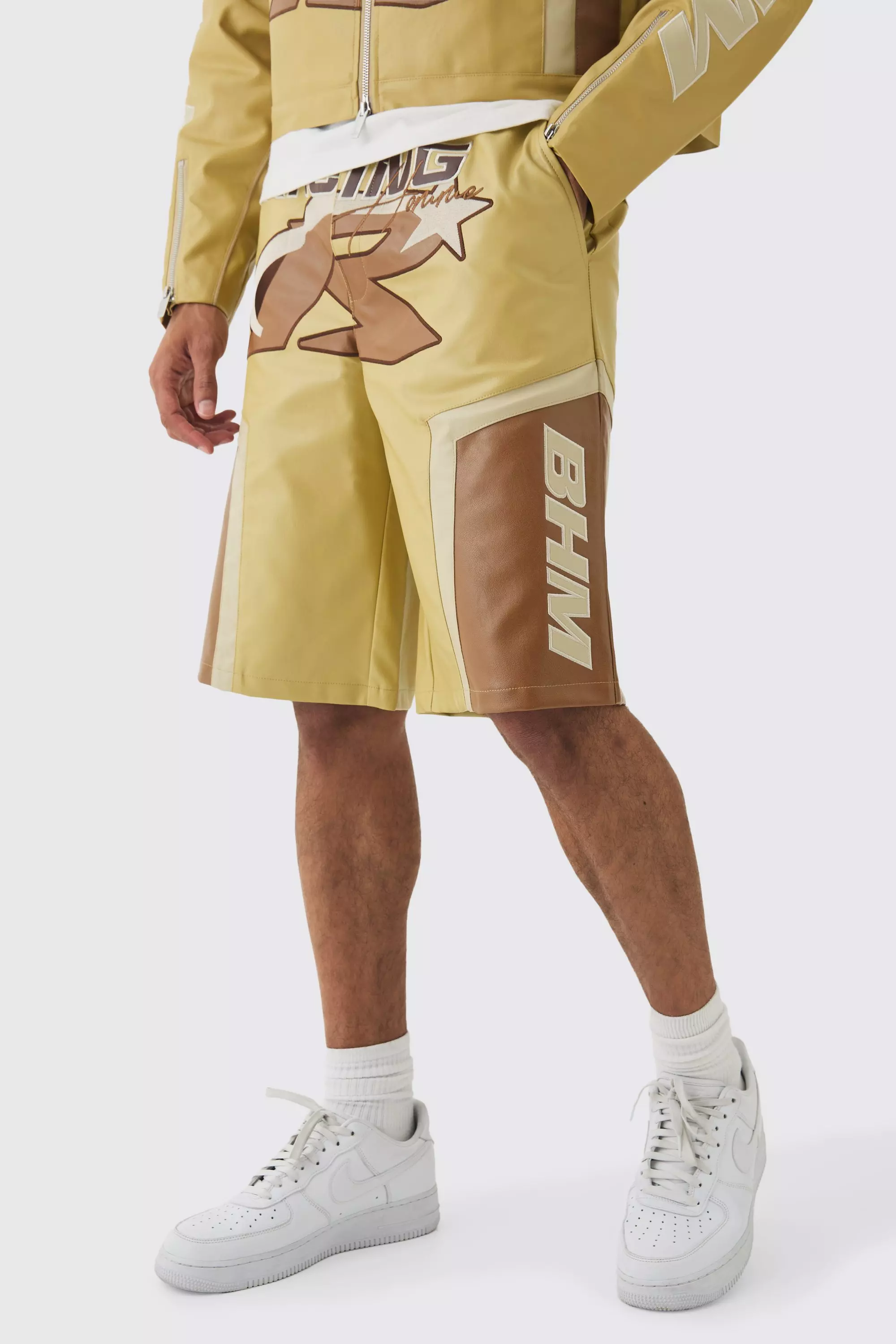 Elasticated Waist Pu Moto Jorts In Camel alternative image