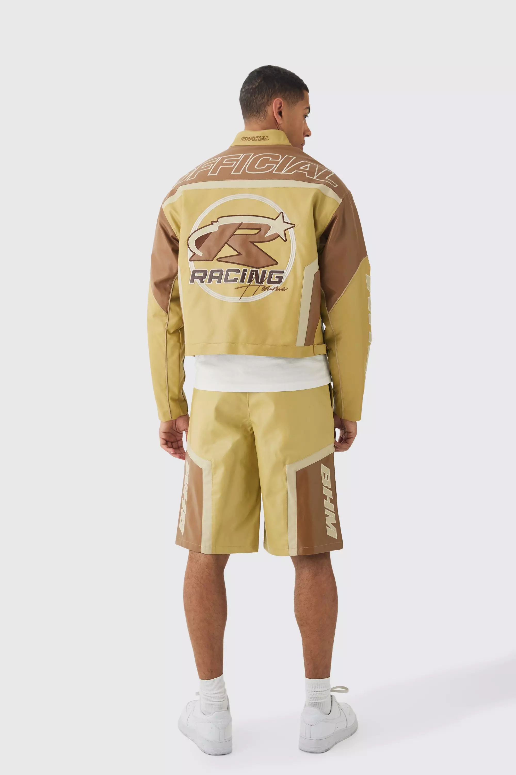 Elasticated Waist Pu Moto Jorts In Camel alternative image