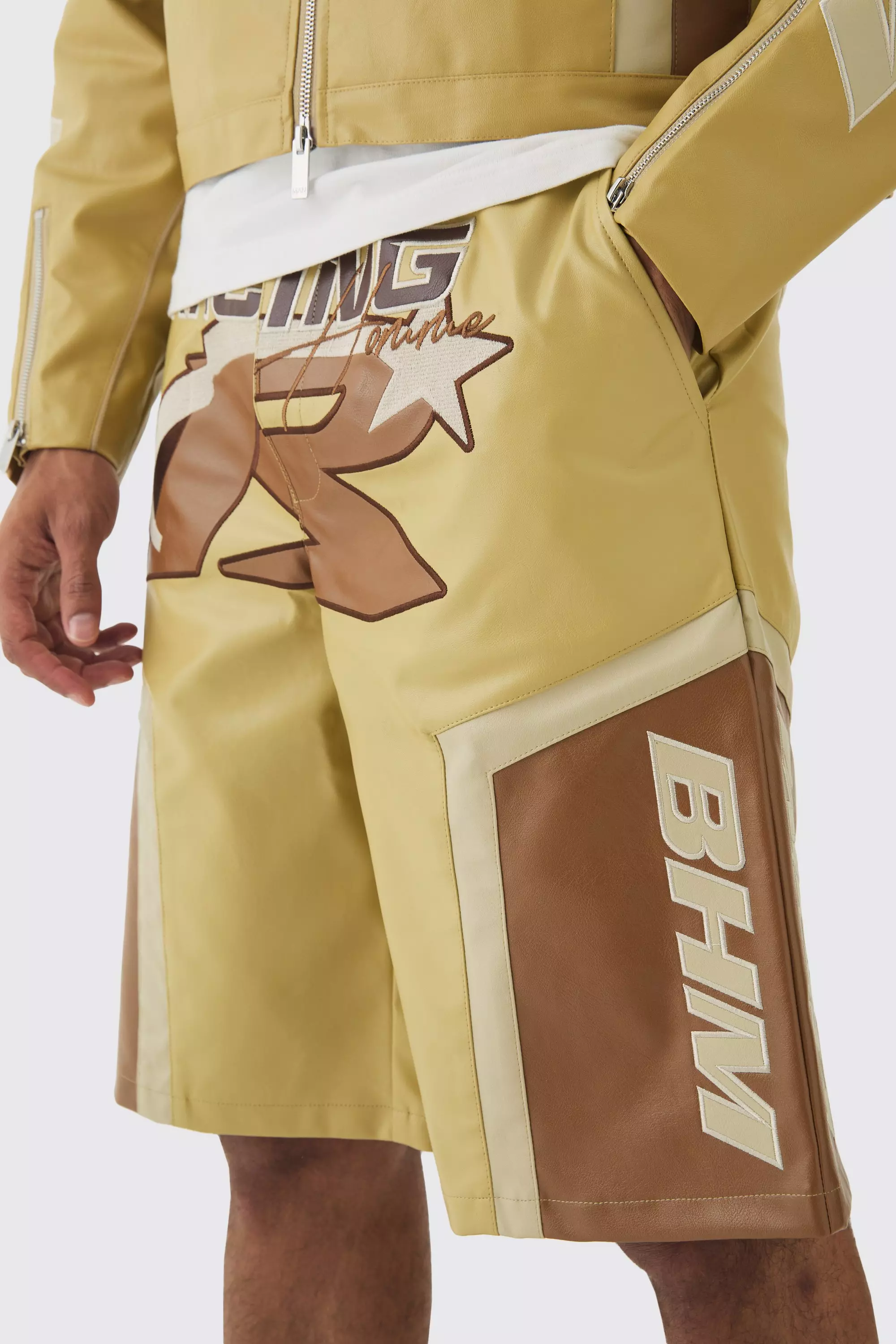 Elasticated Waist Pu Moto Jorts In Camel alternative image
