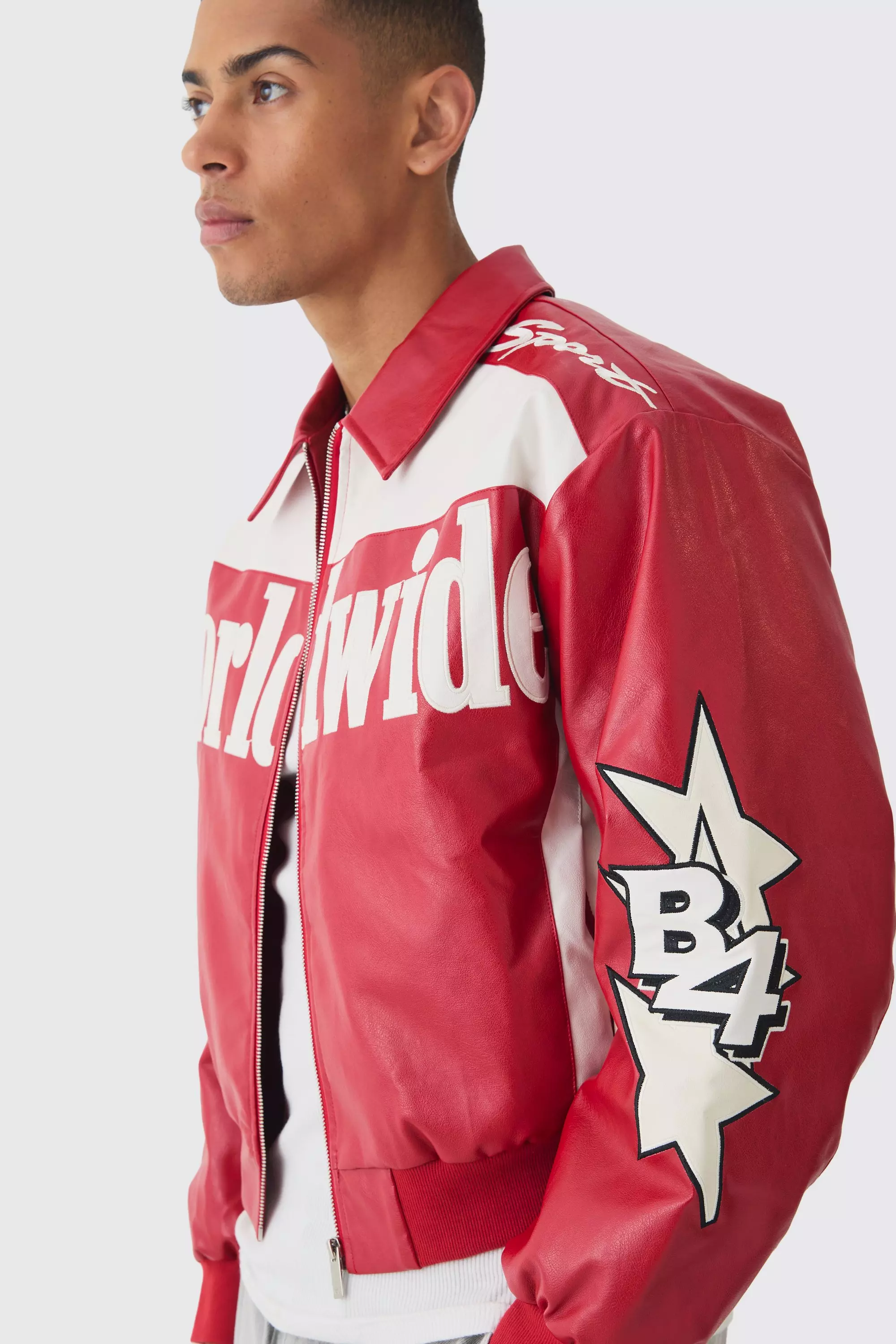 Layered Hooded PU Leather Jacket