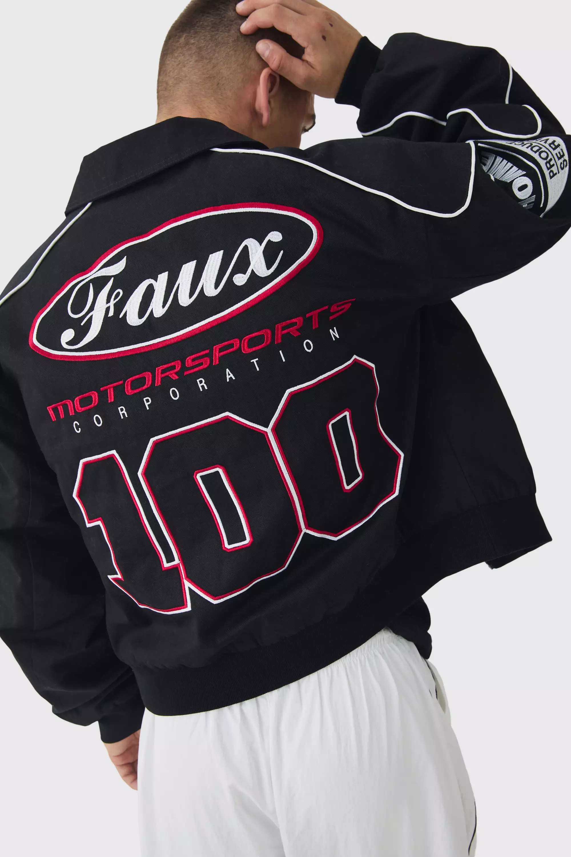 Boxy Badge Twill Moto Jacket In Black alternative image