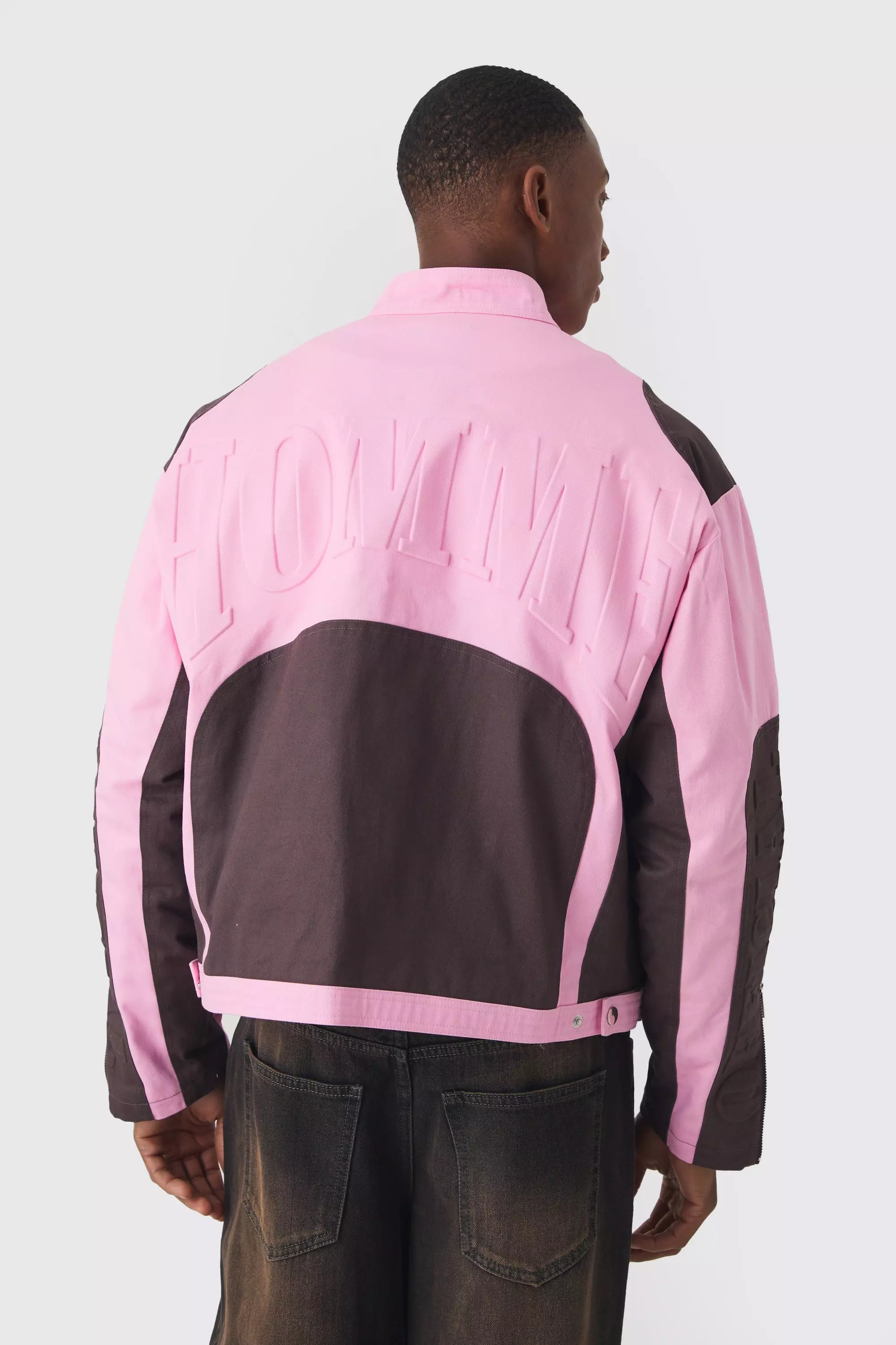 Pink Boxy Twill Homme Moto Jacket In Pink