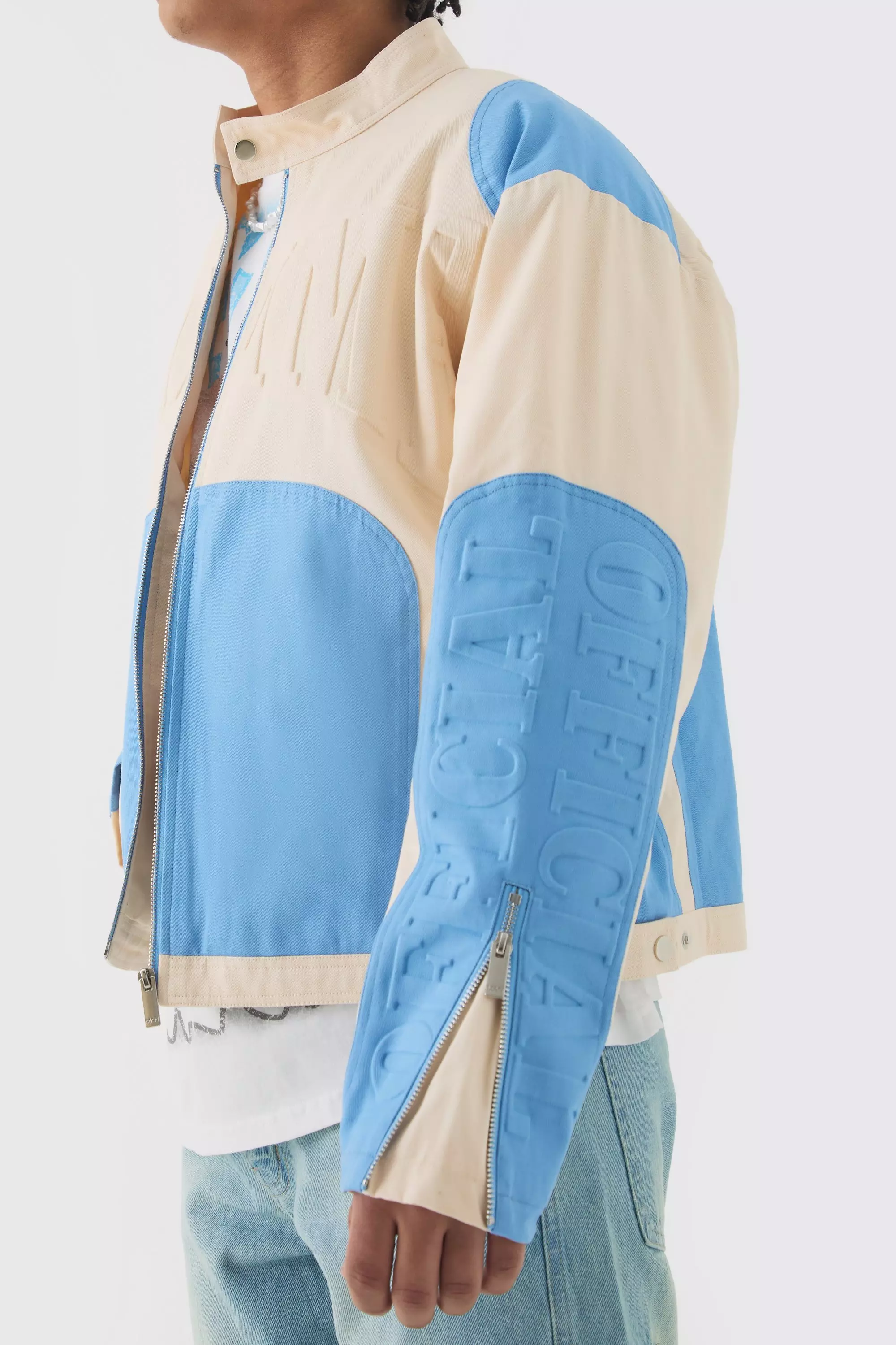 Veste oversize twill homme moto boohooMAN FR