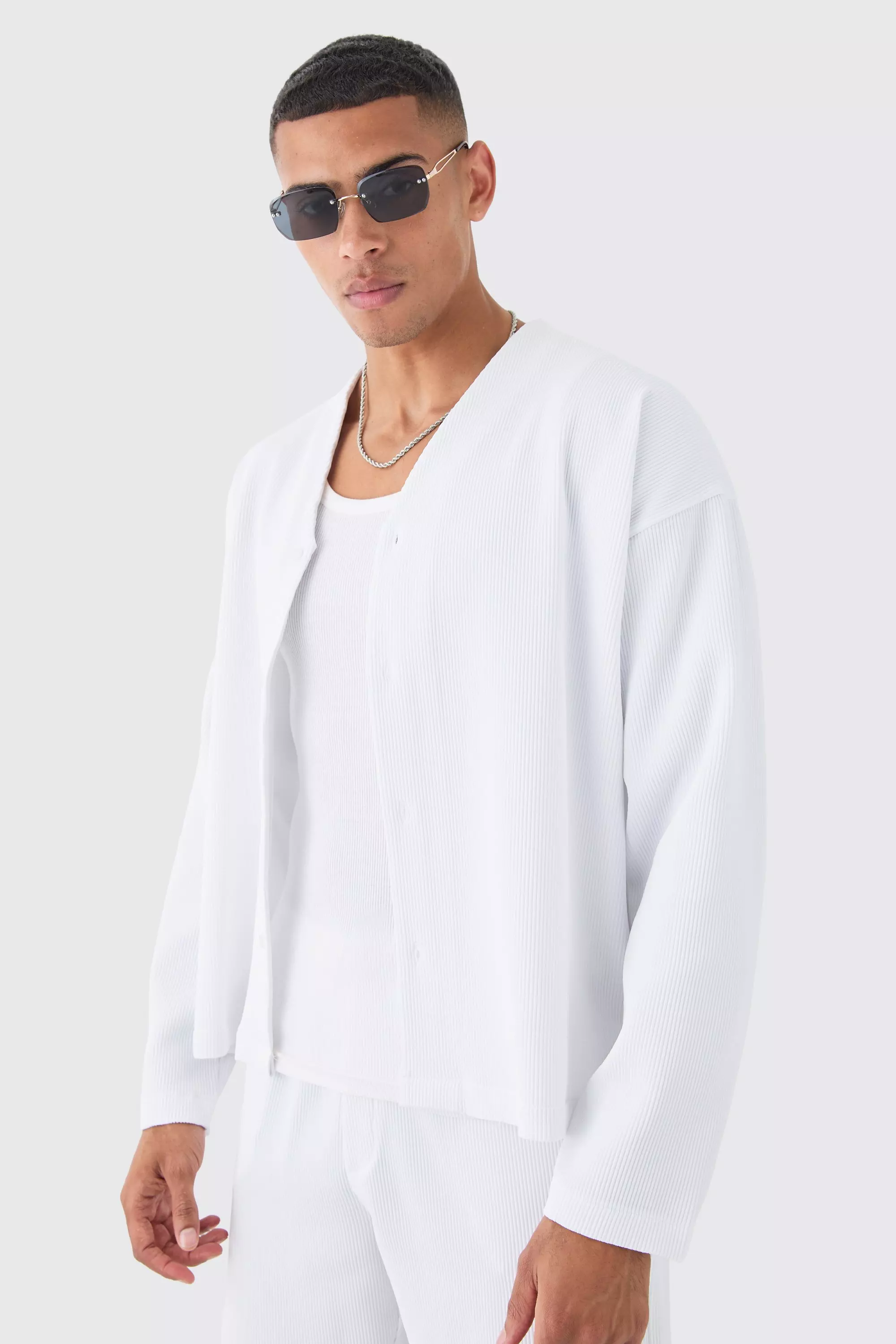 Chemise large plissée à manches longues, White autre image