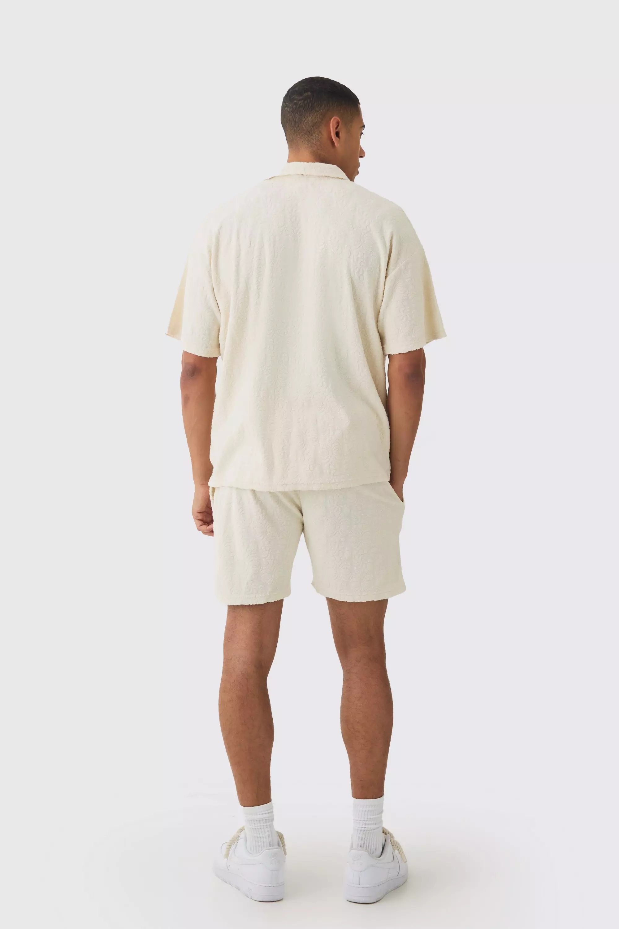 Loose Fit Floral Embossed Towelling Short | boohooMAN USA