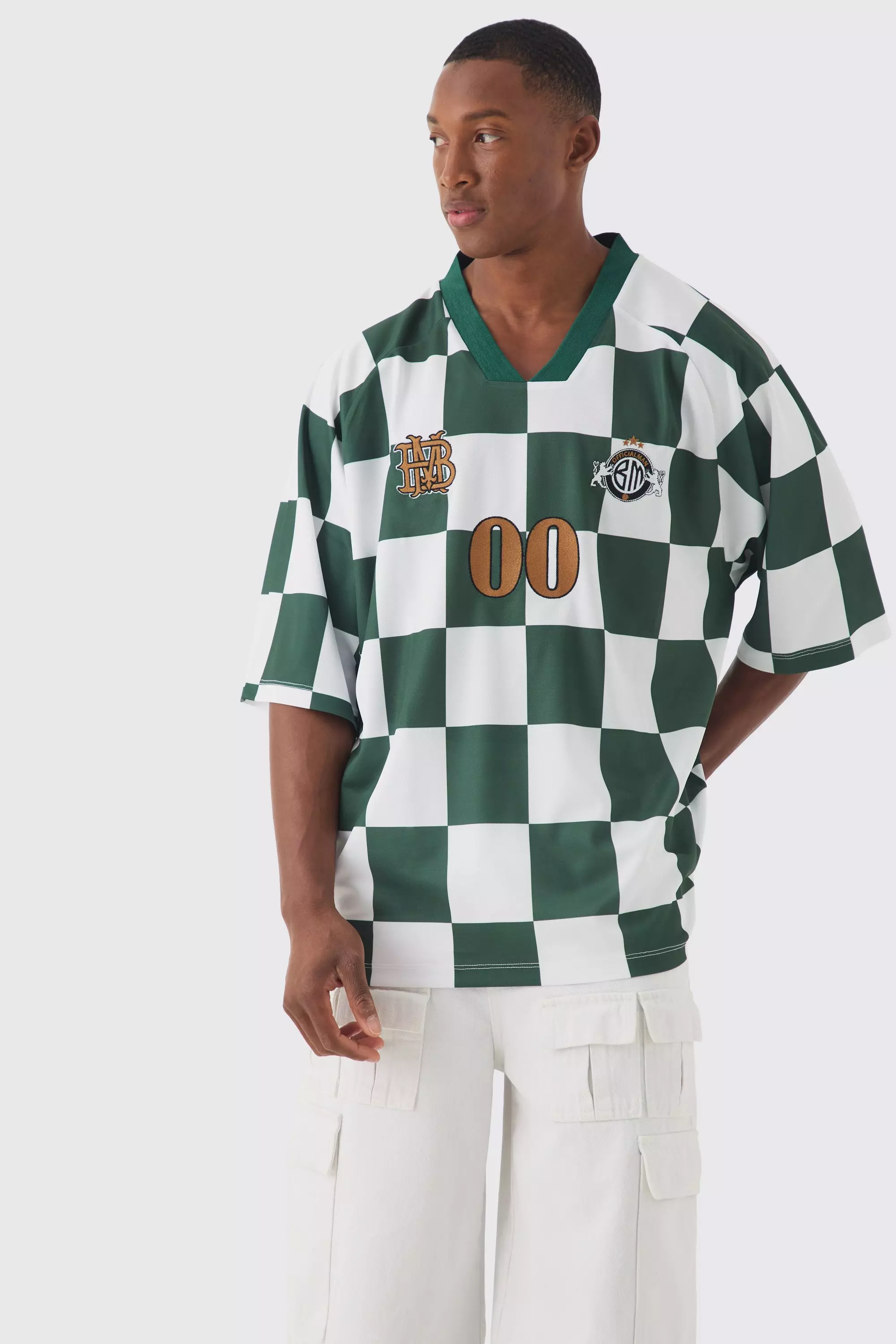 Half Sleeve Raglan Checkerboard Pique Football T-shirt Green