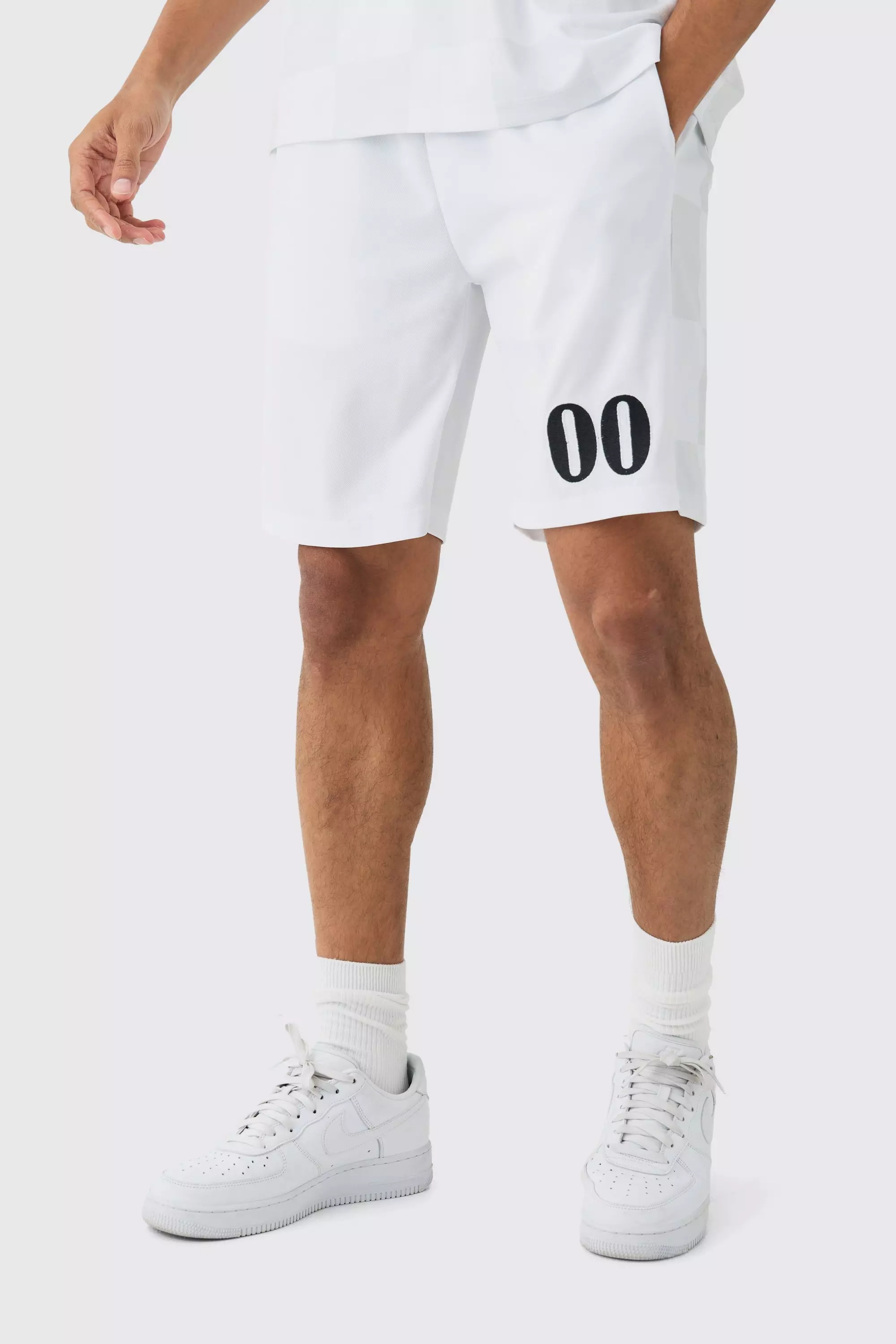 Loose Fit Mid Length Side Panel Mesh Shorts Ecru