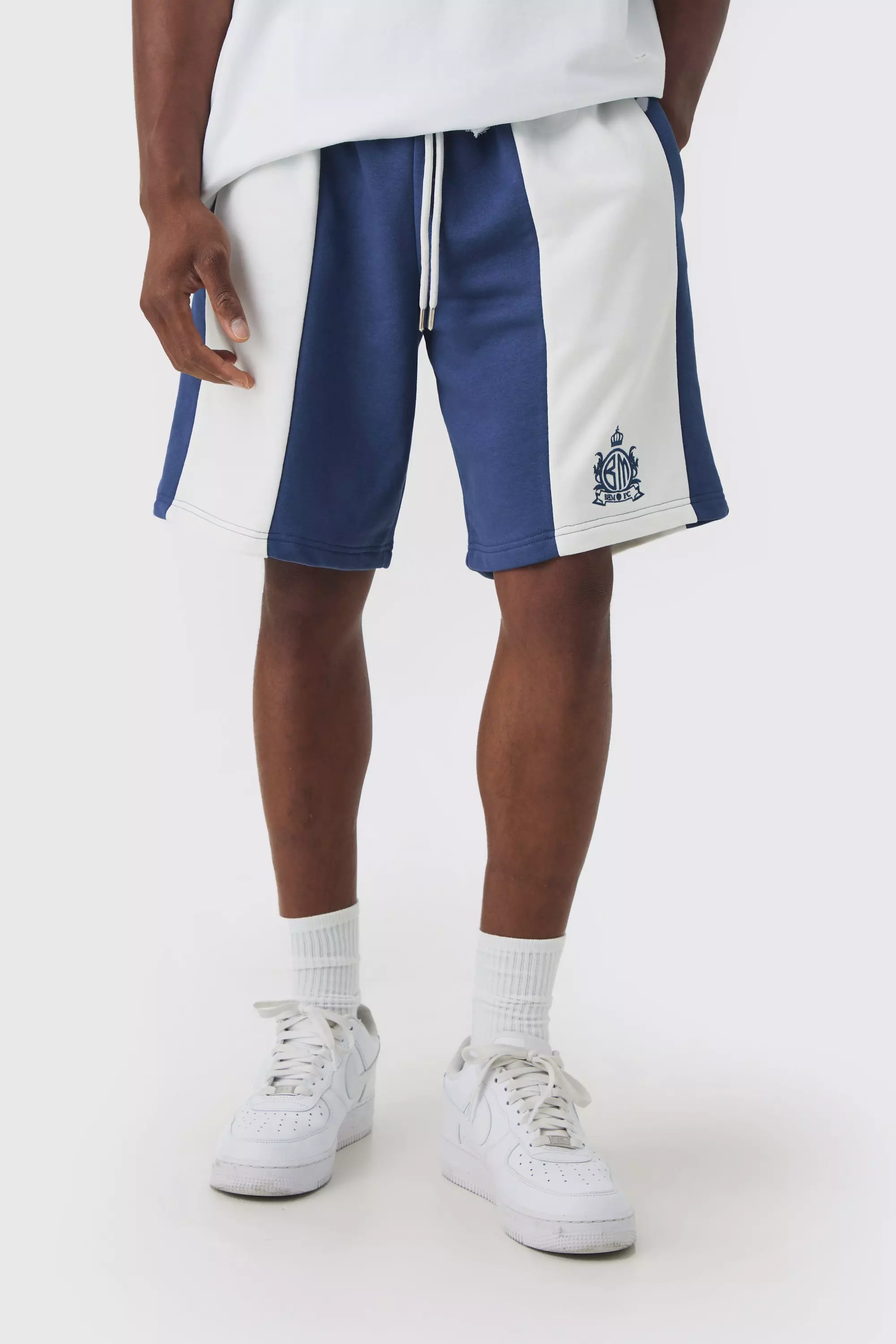 Blue Oversized Mid Length Panelled Sweat Shorts