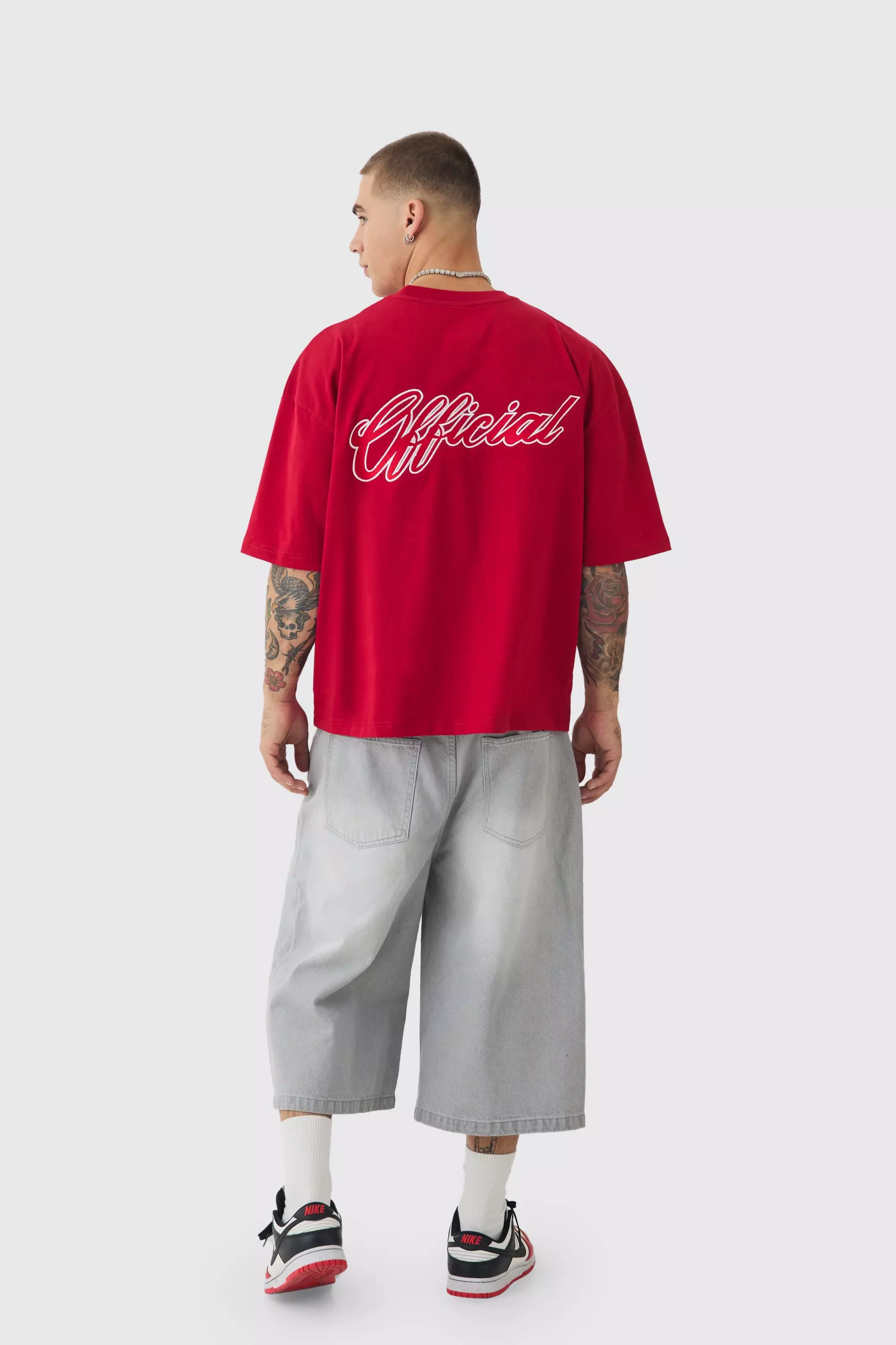Oversized Boxy Extended Neck Heavyweight Embroidered T-shirt
