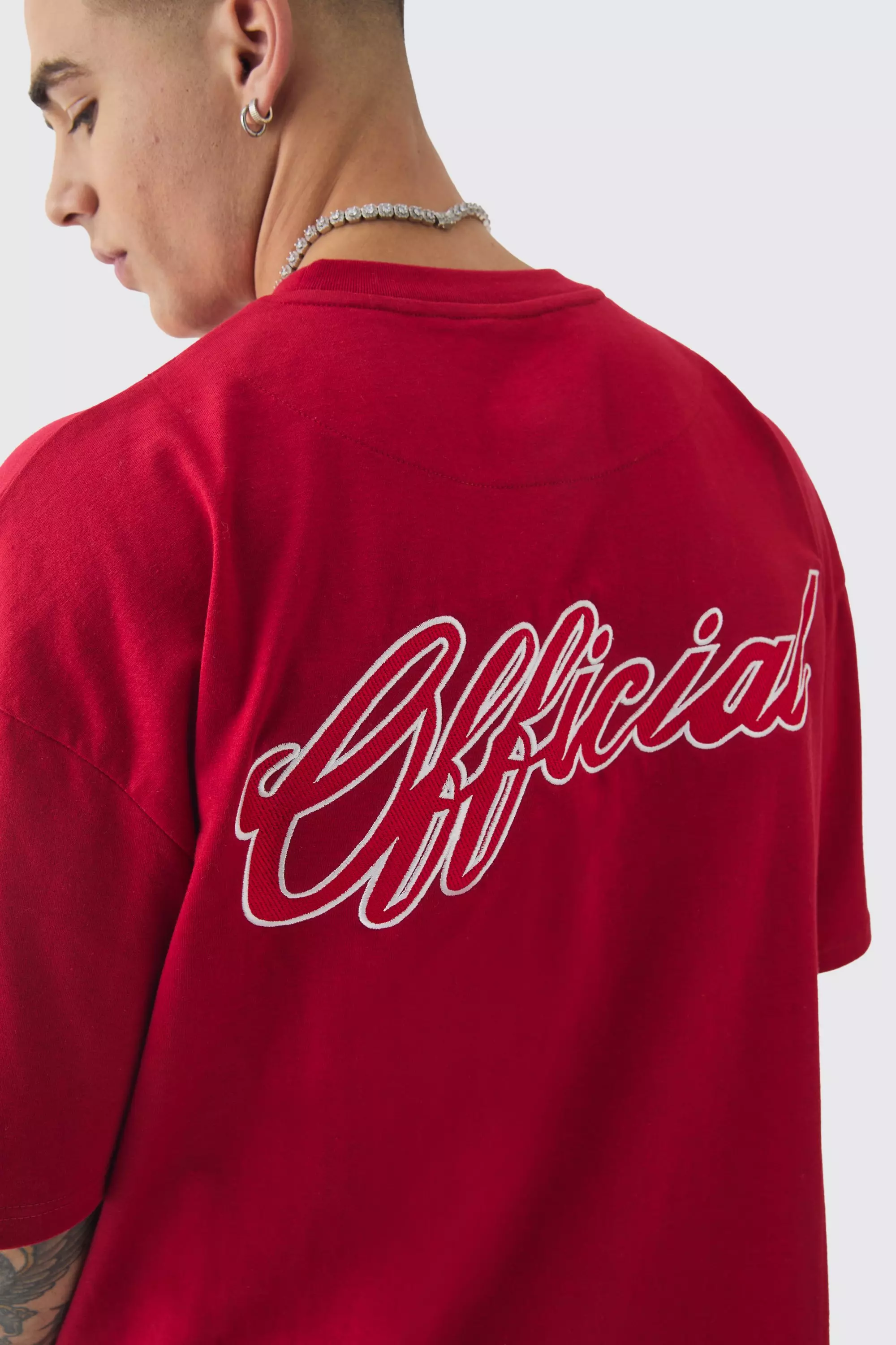 Oversized Boxy Extended Neck Heavyweight Embroidered T-shirt
