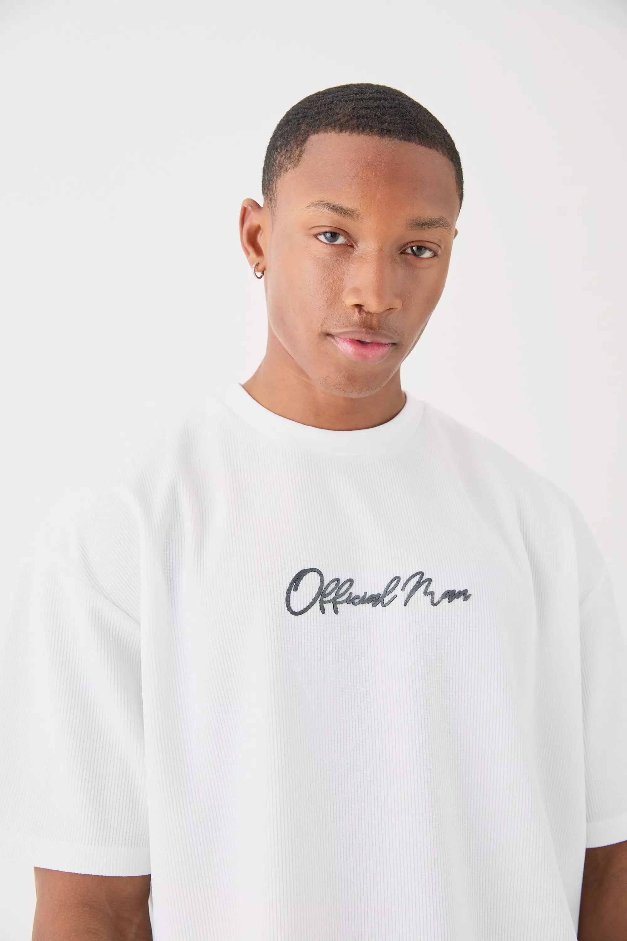 White Oversized High Build Ottoman Rib T-shirt