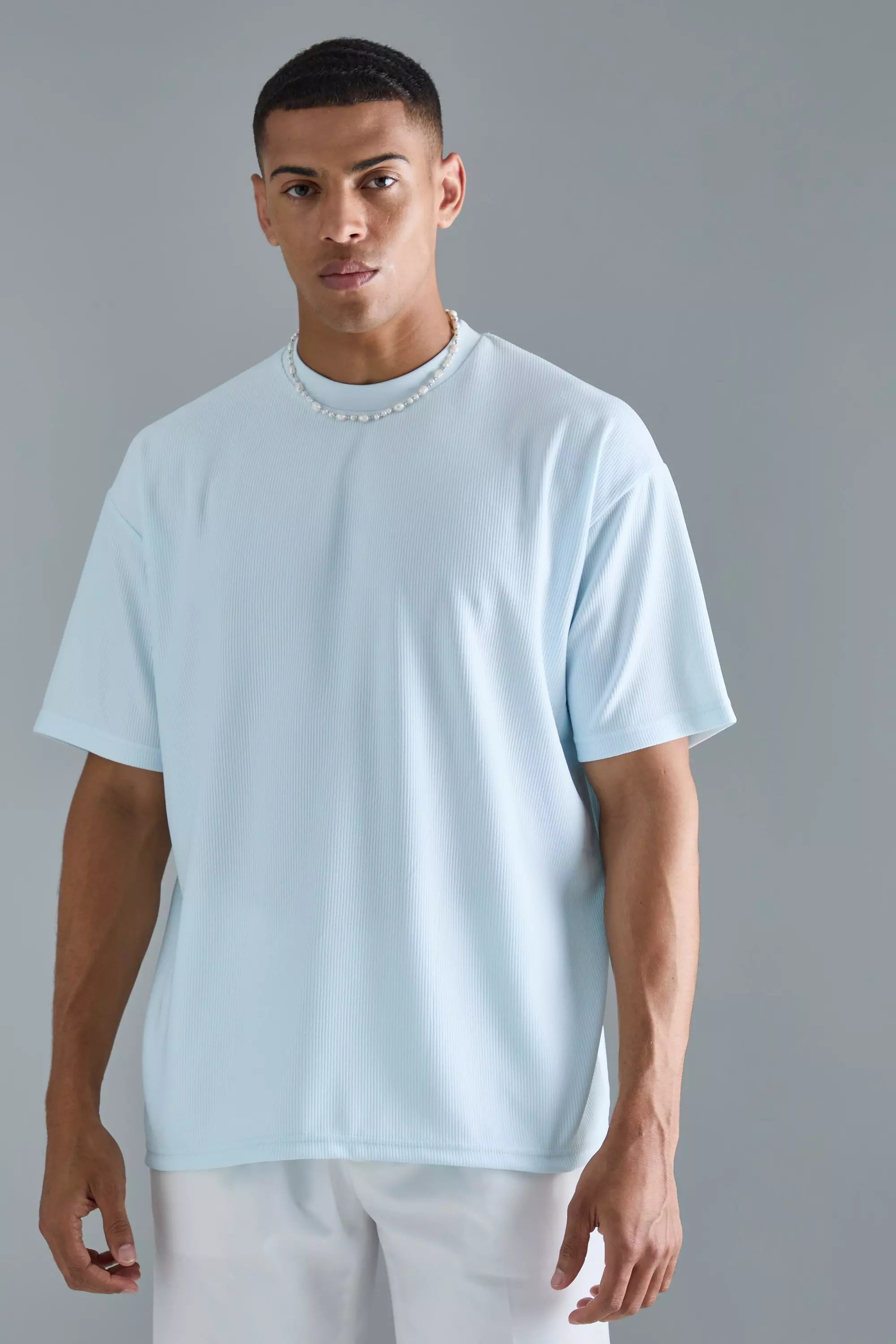 Aqua Blue Oversized Ottoman Rib T-Shirt