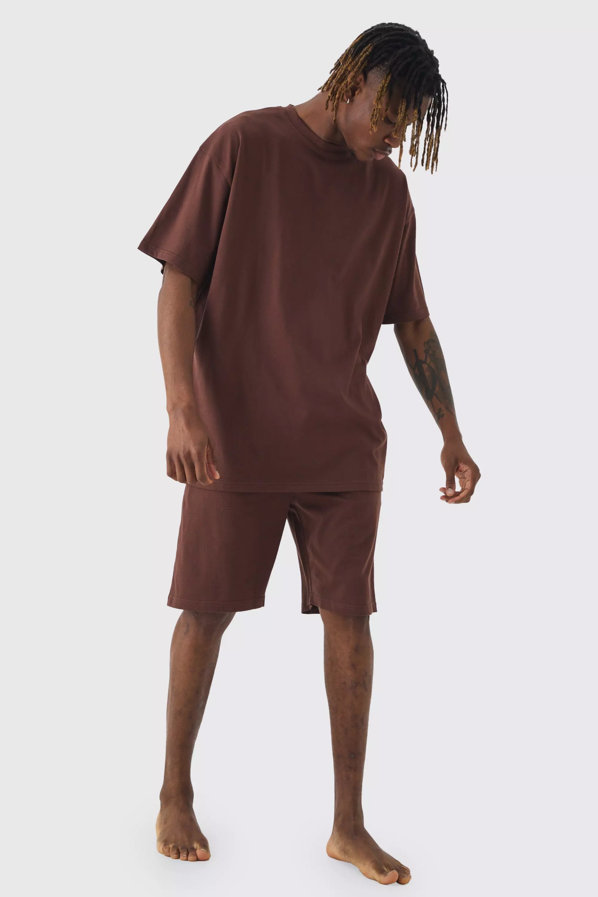 Tall Oversized Lounge Short Set In Chocolate Chocolate