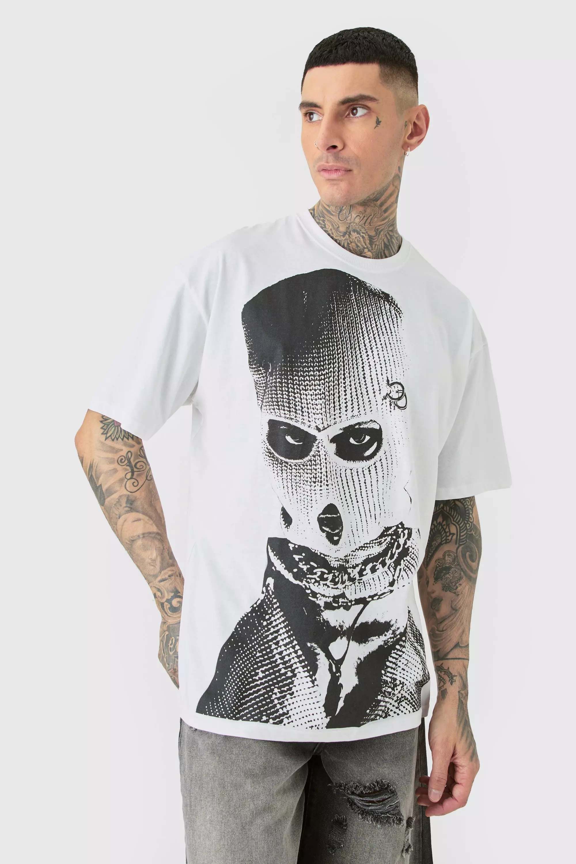 Tall Oversize Monochromes Balaclava T-Shirt, White alternatives Bild