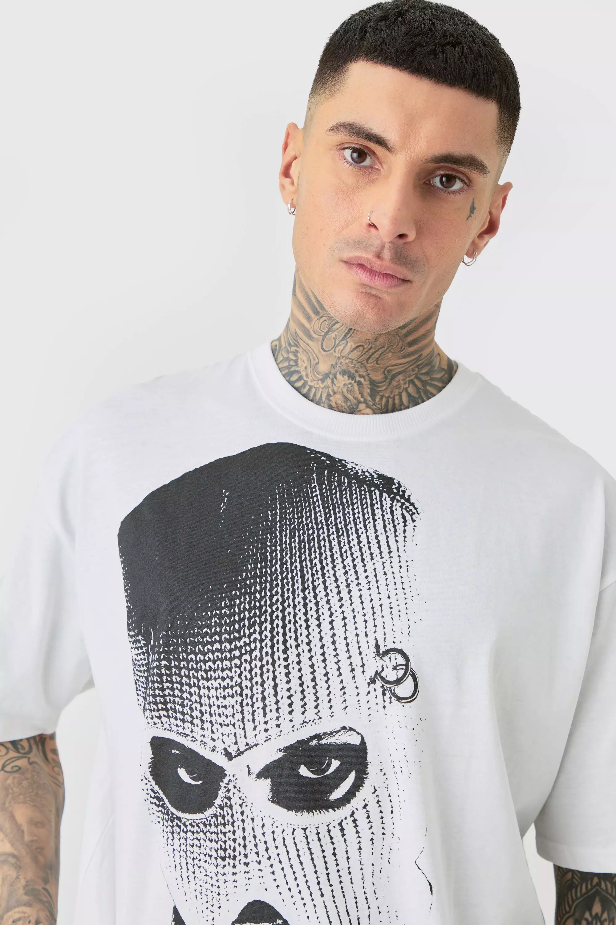 Tall Oversize Monochromes Balaclava T-Shirt, White alternatives Bild