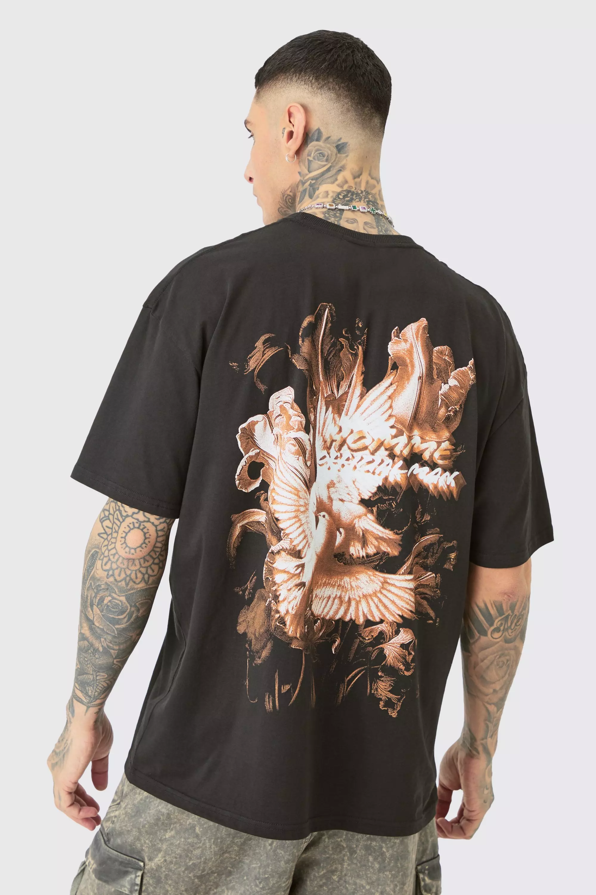 Tall Oversized Official Dove Printed T-shirt In Black Black