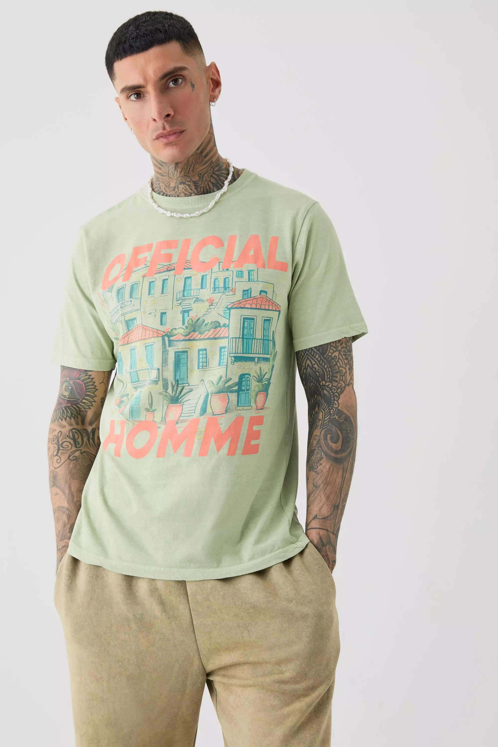 Green Tall Official Landscape Graphic T-shirt In Light Sage