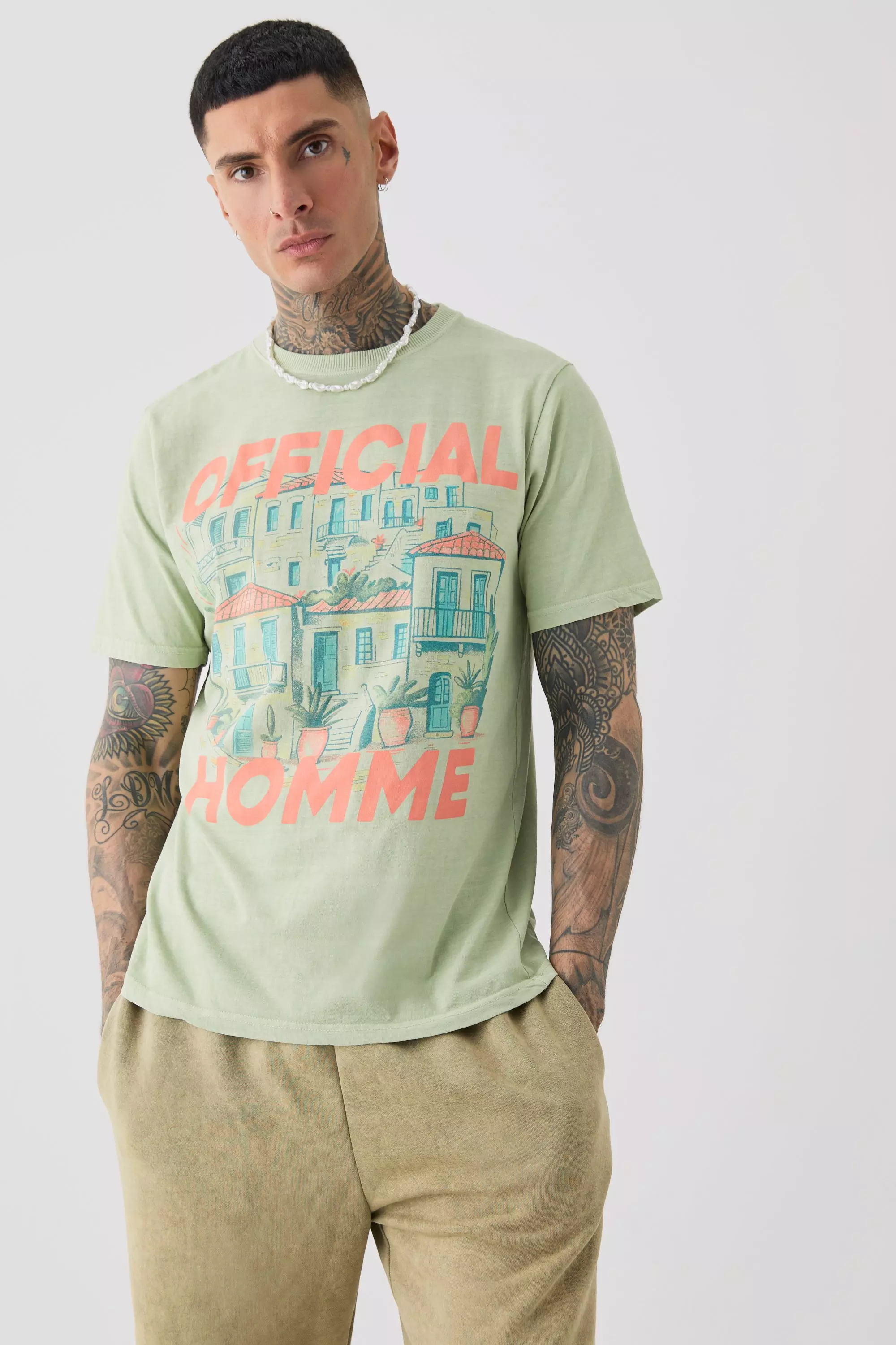 Green Tall Core Official Landscape Printed T-shirt In Light Sage