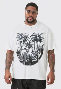 Plus Oversized Palm Renaissance T-shirt In White White