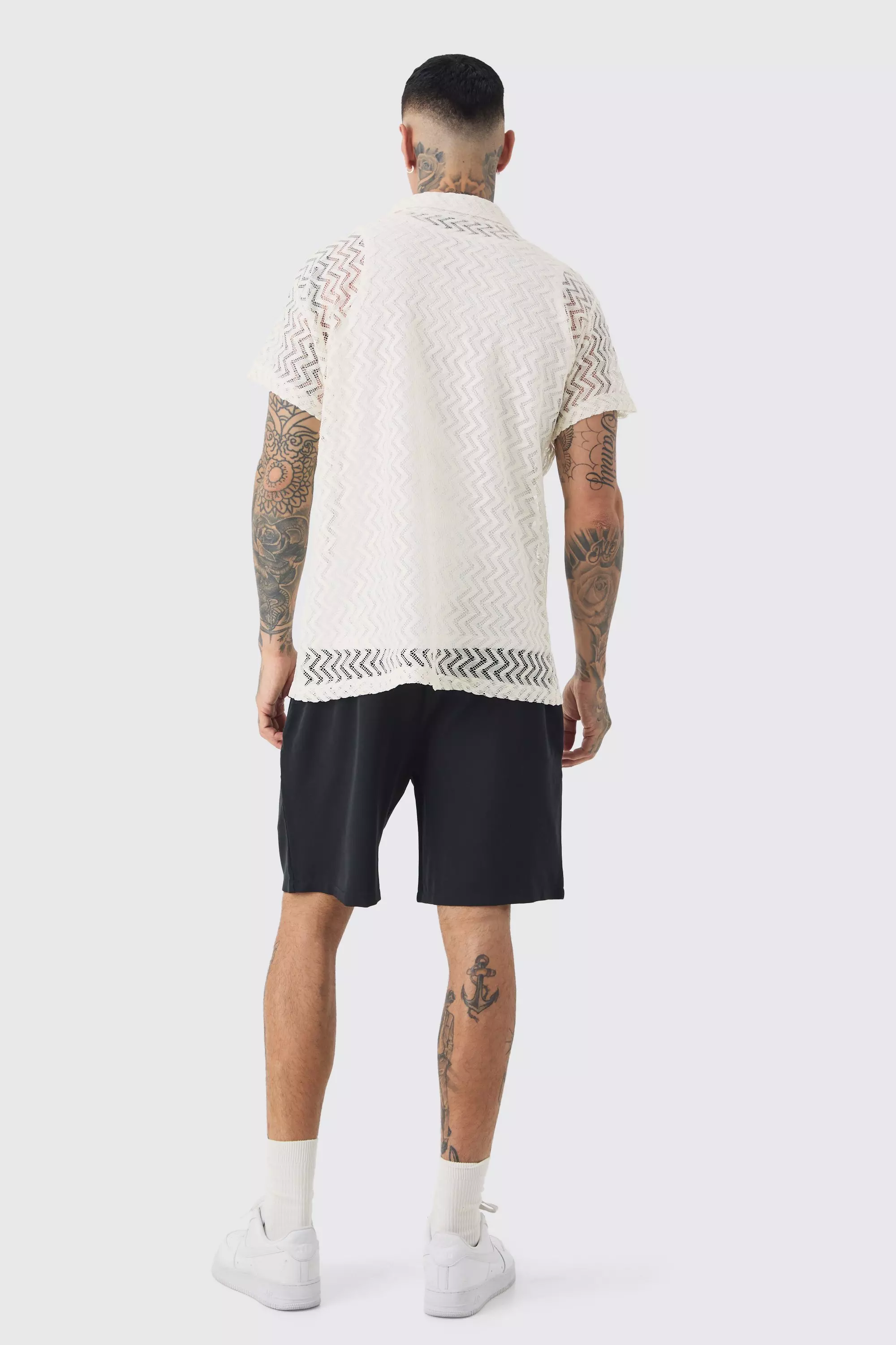 Tall - Ensemble en crochet avec chemise et short, Stone autre image