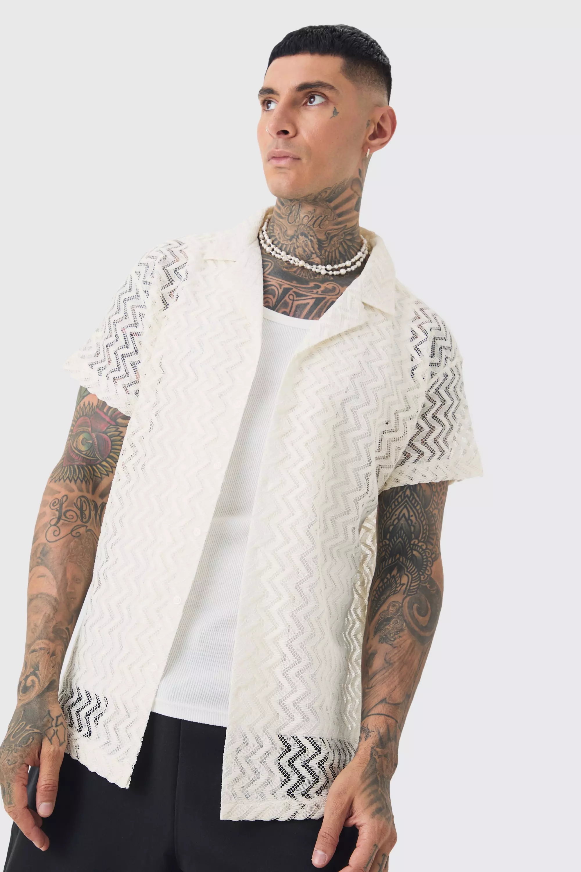 Tall - Ensemble en crochet avec chemise et short, Stone autre image