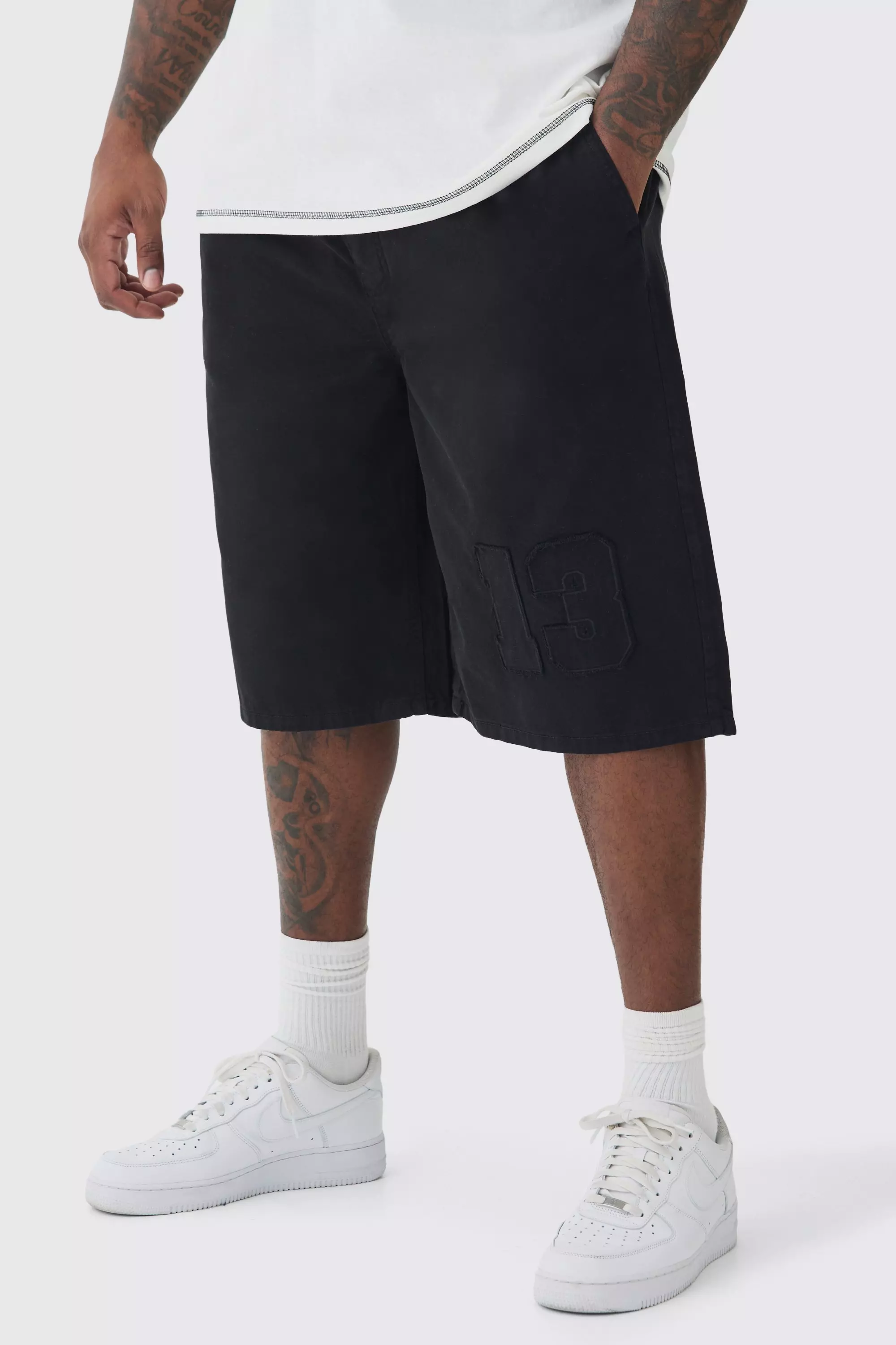 Black Plus Elasticated Waist Applique Jorts