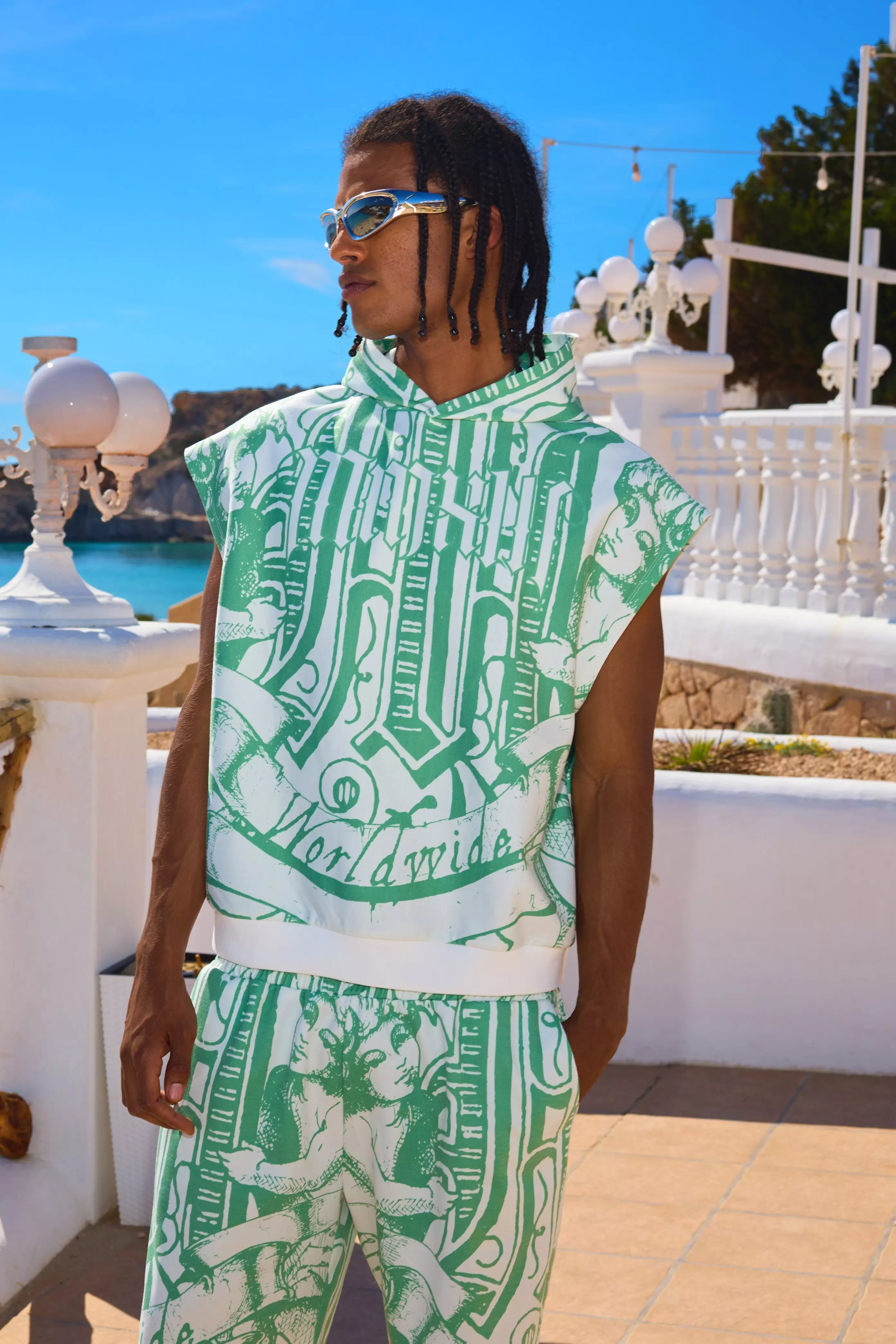 Green Oversized Boxy All Over Printed Interlock Hoodie