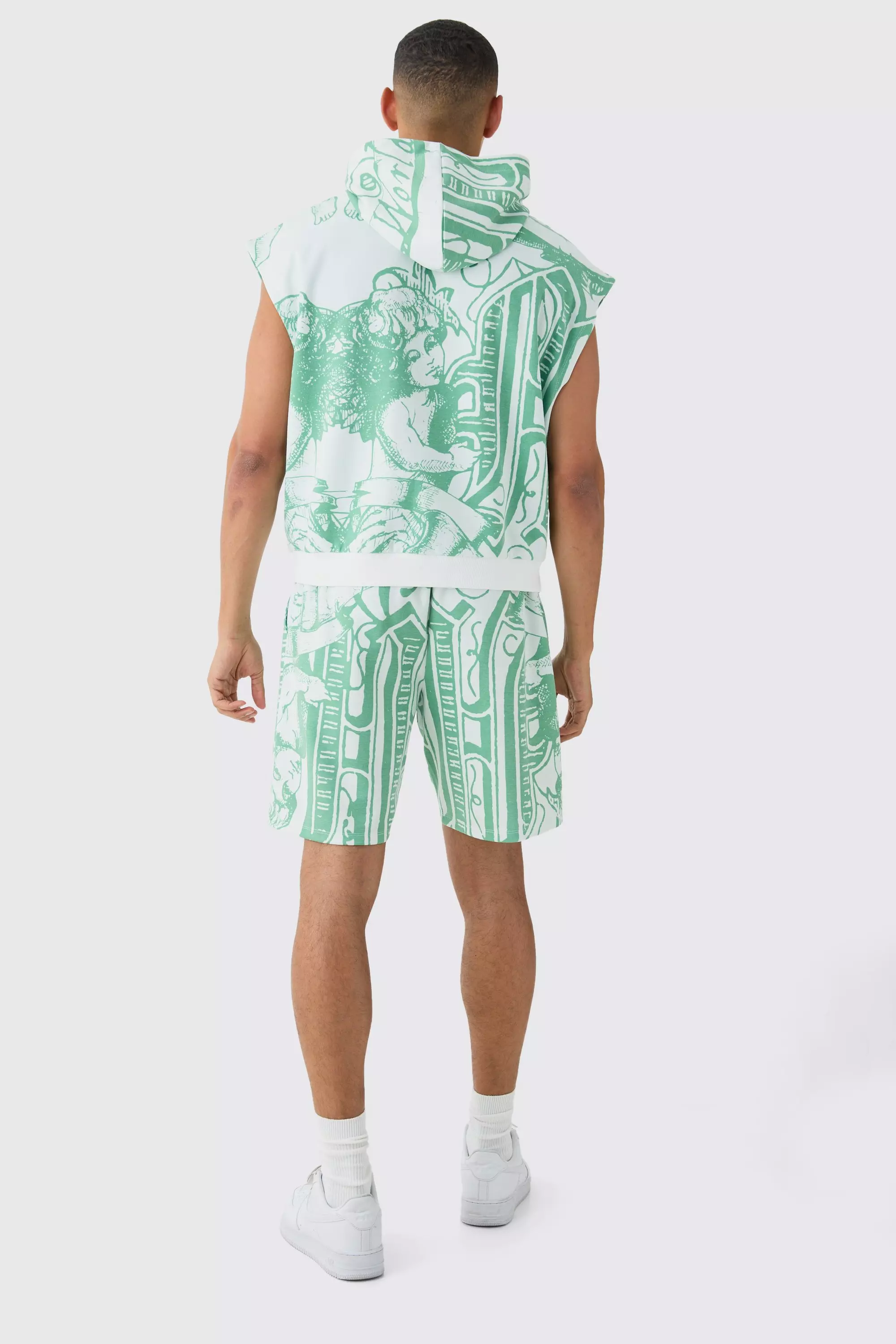 Green Oversized Boxy All Over Printed Interlock Hoodie alternative image