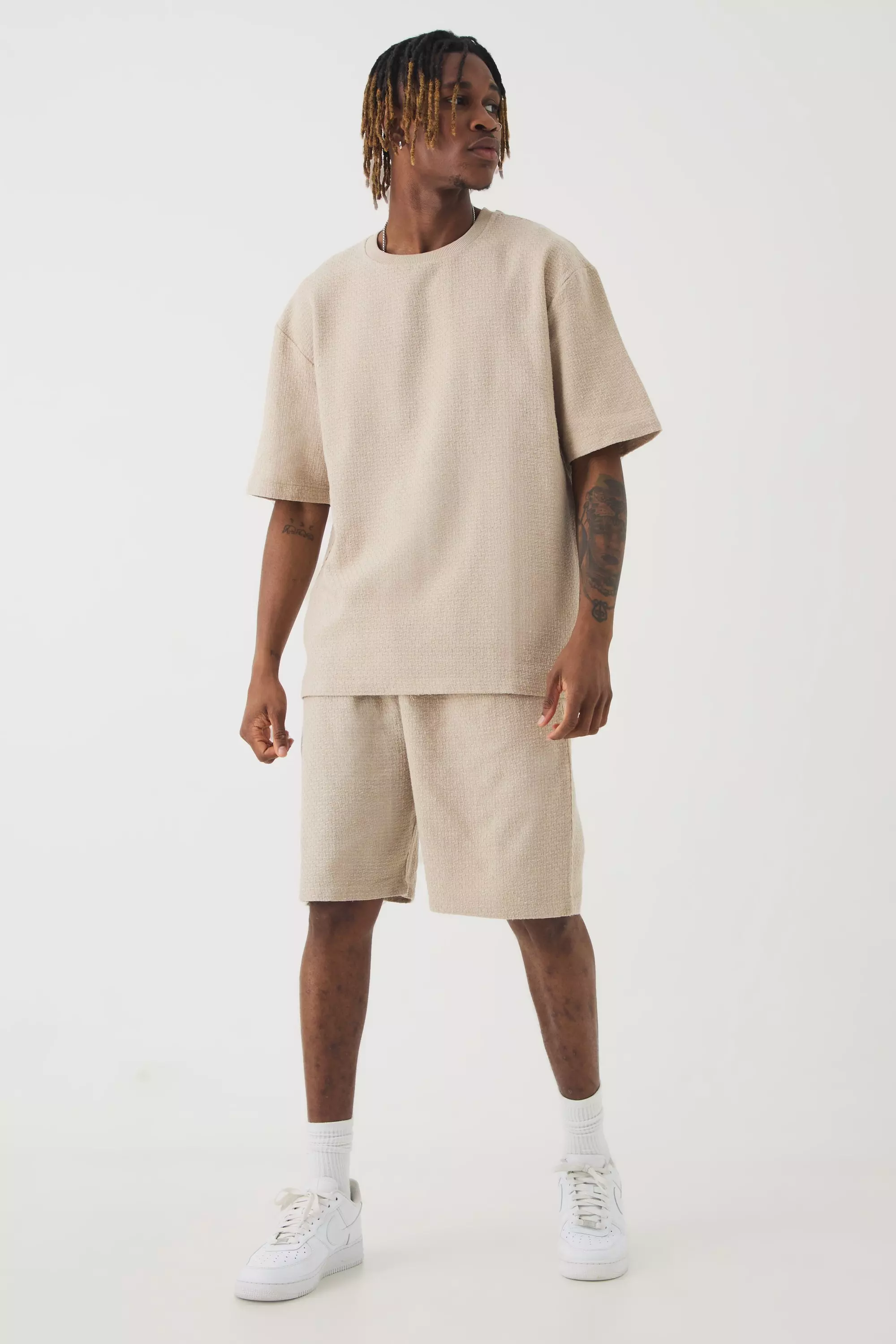 Tall Jacquard T-shirt & Relaxed Short Stone