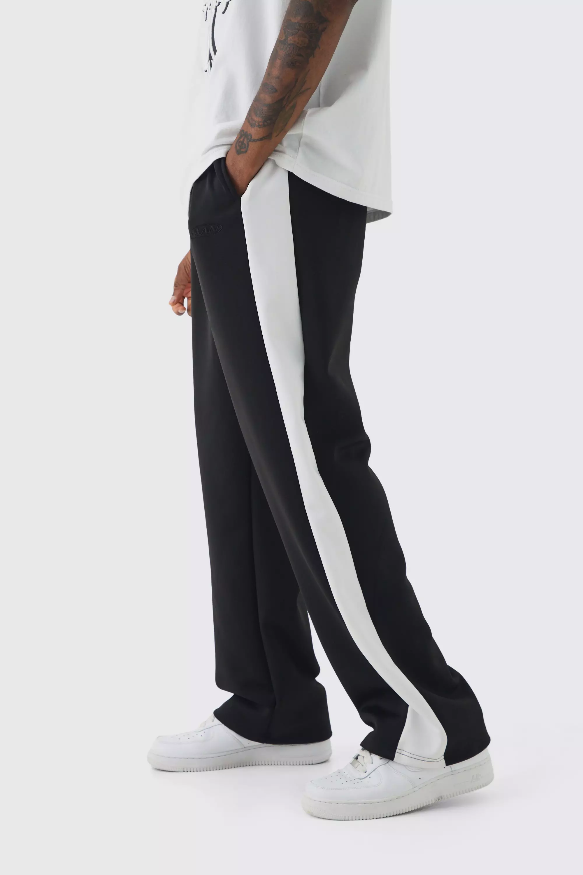 Tall Tricot Side Panel Embroidered Relaxed Fit Pants Black