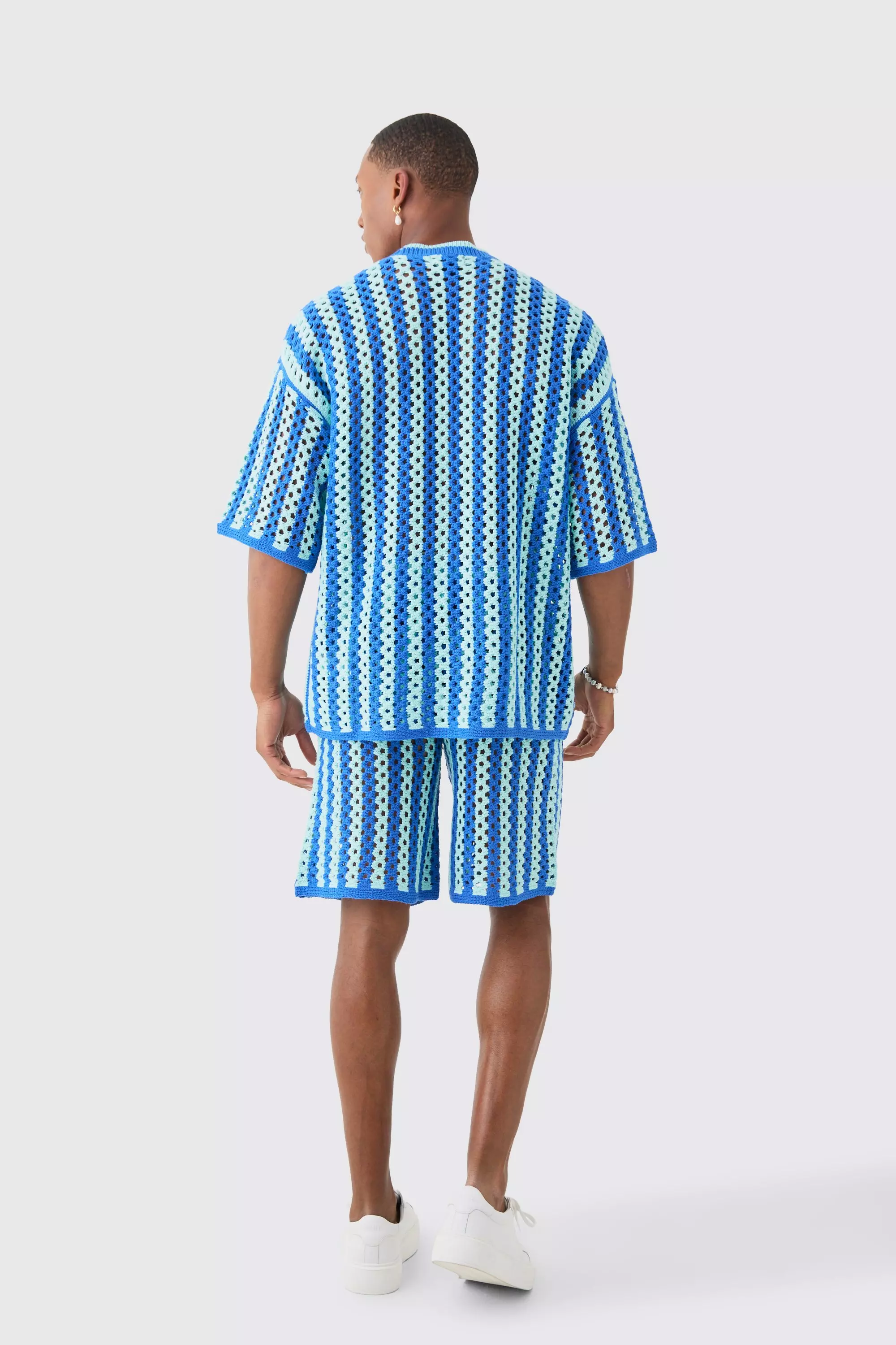 Light blue Oversized Open Stitch Stripe Knitted T-shirt alternative image