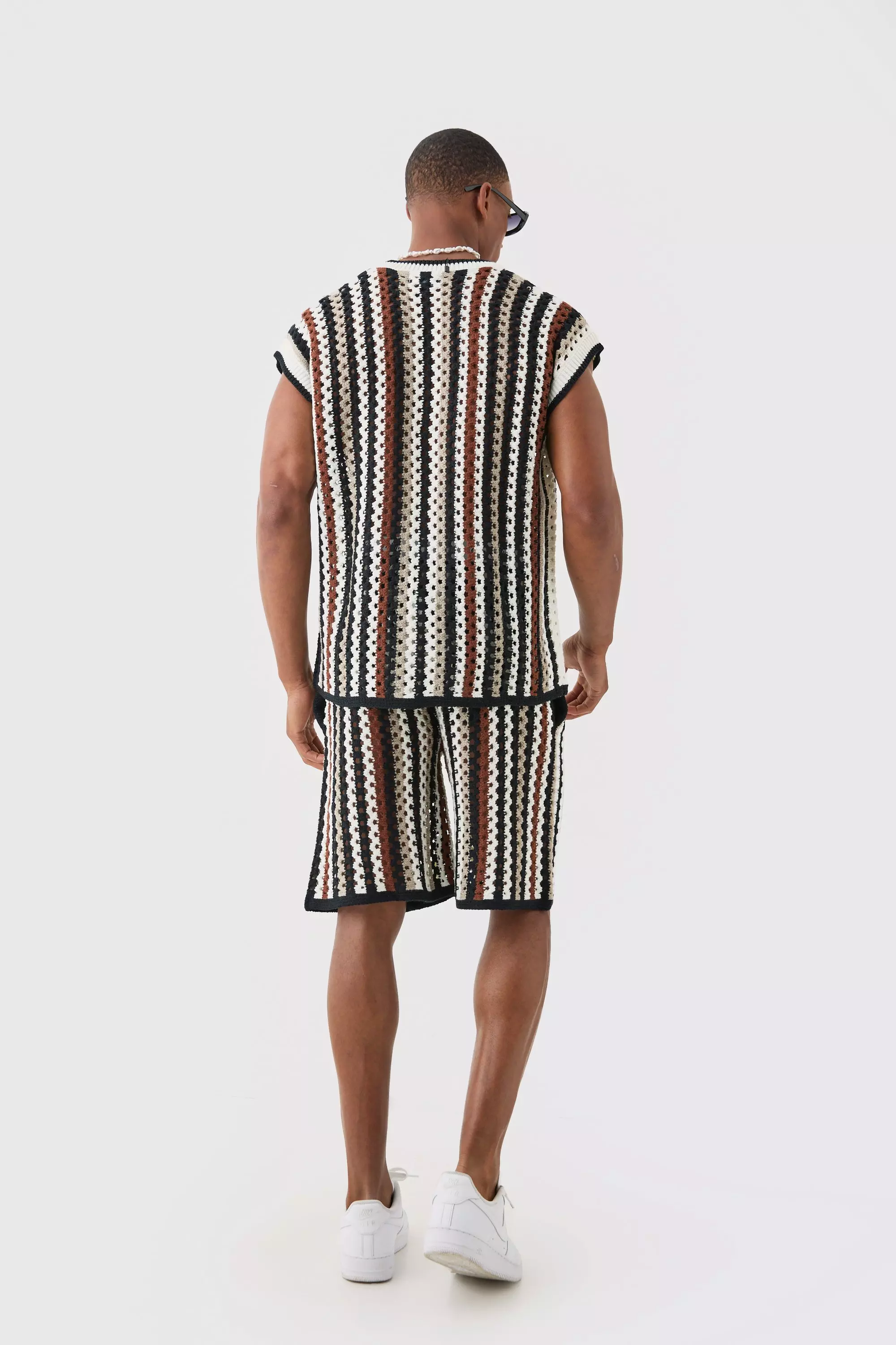 Chocolate Relaxed Open Stitch Stripe Knitted Shorts alternative image