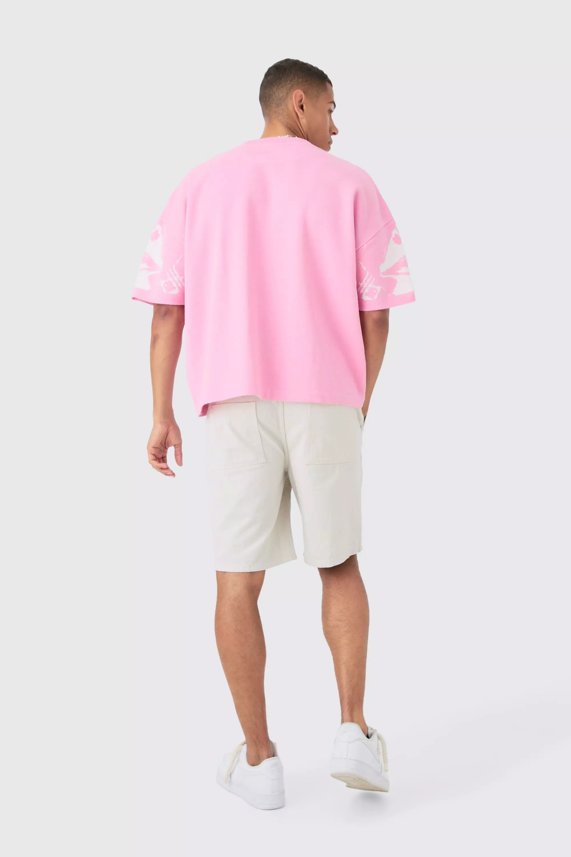 Oversized Line Drawing Knitted T-shirt | boohooMAN USA