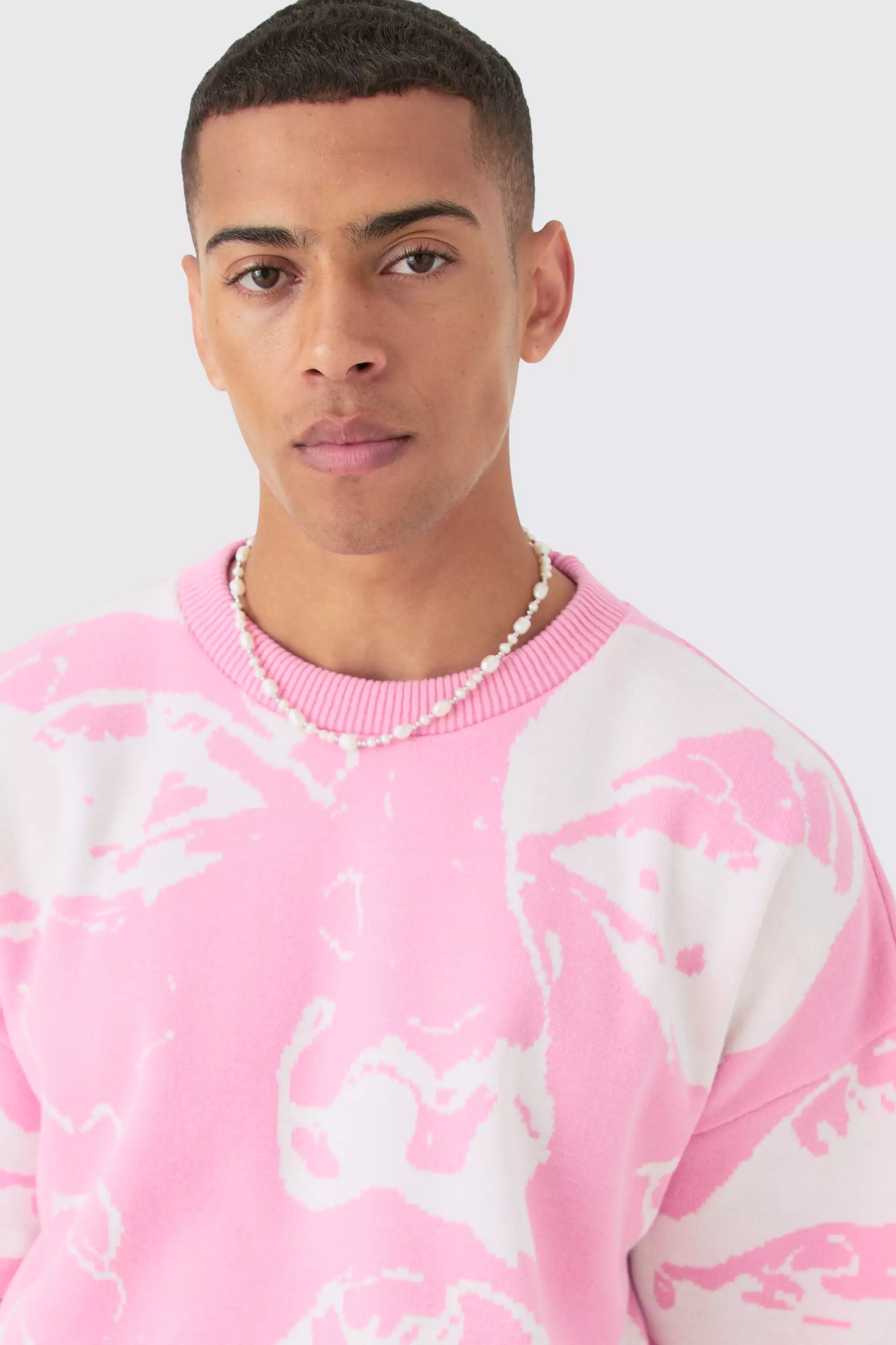 Oversized Line Drawing Knitted T-shirt | boohooMAN USA