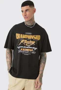 Tall Oversized Championship Moto Graphic T-shirt Black