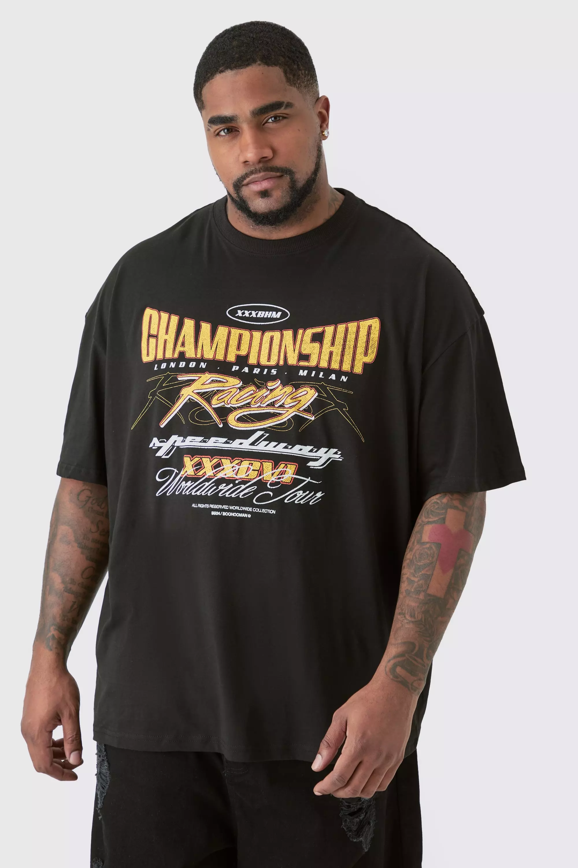 Plus Oversized Championship Moto Graphic T-shirt Black