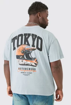 Plus Tokyo Moto Graphic Oversized T-shirt Grey