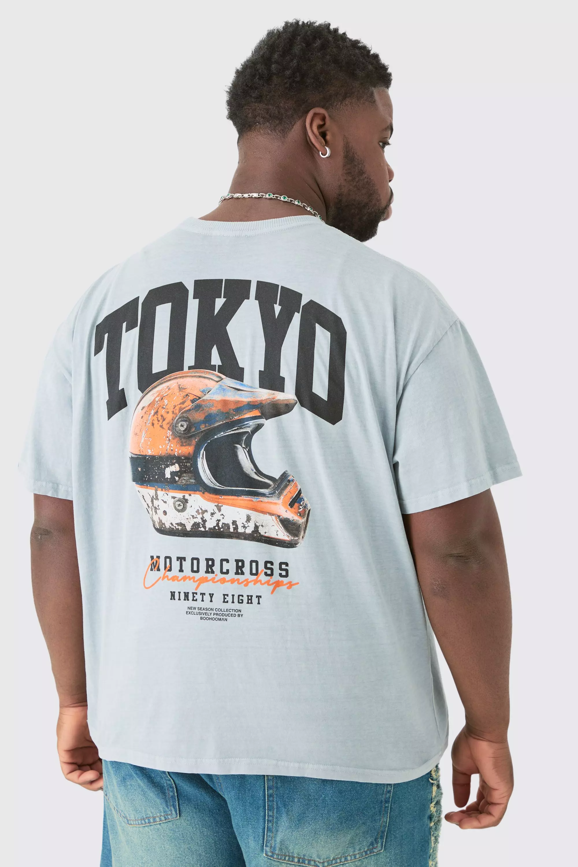 Plus Tokyo Moto Graphic Oversized T-shirt Grey