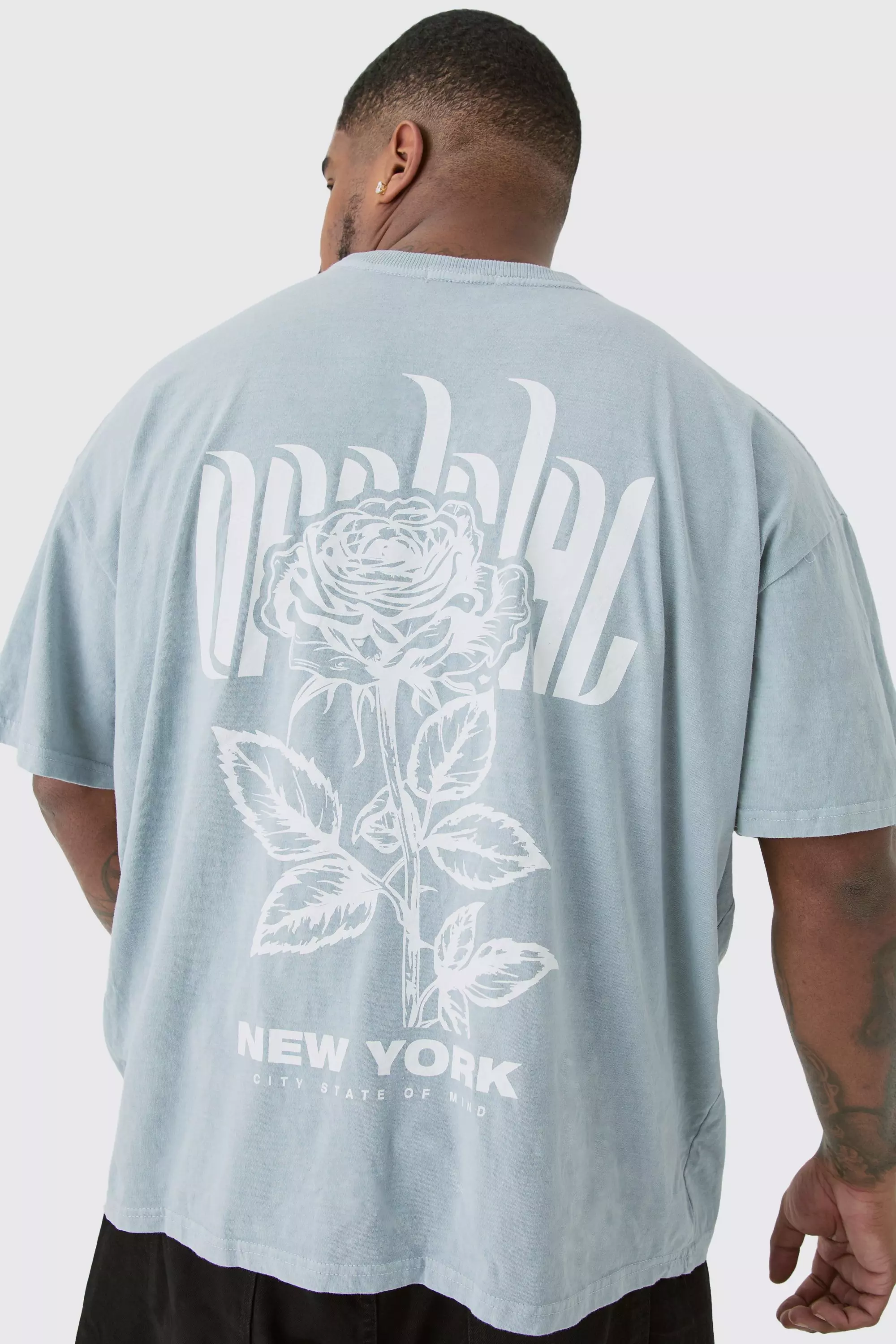 Plus Rose Graphic Back Print T-shirt Grey