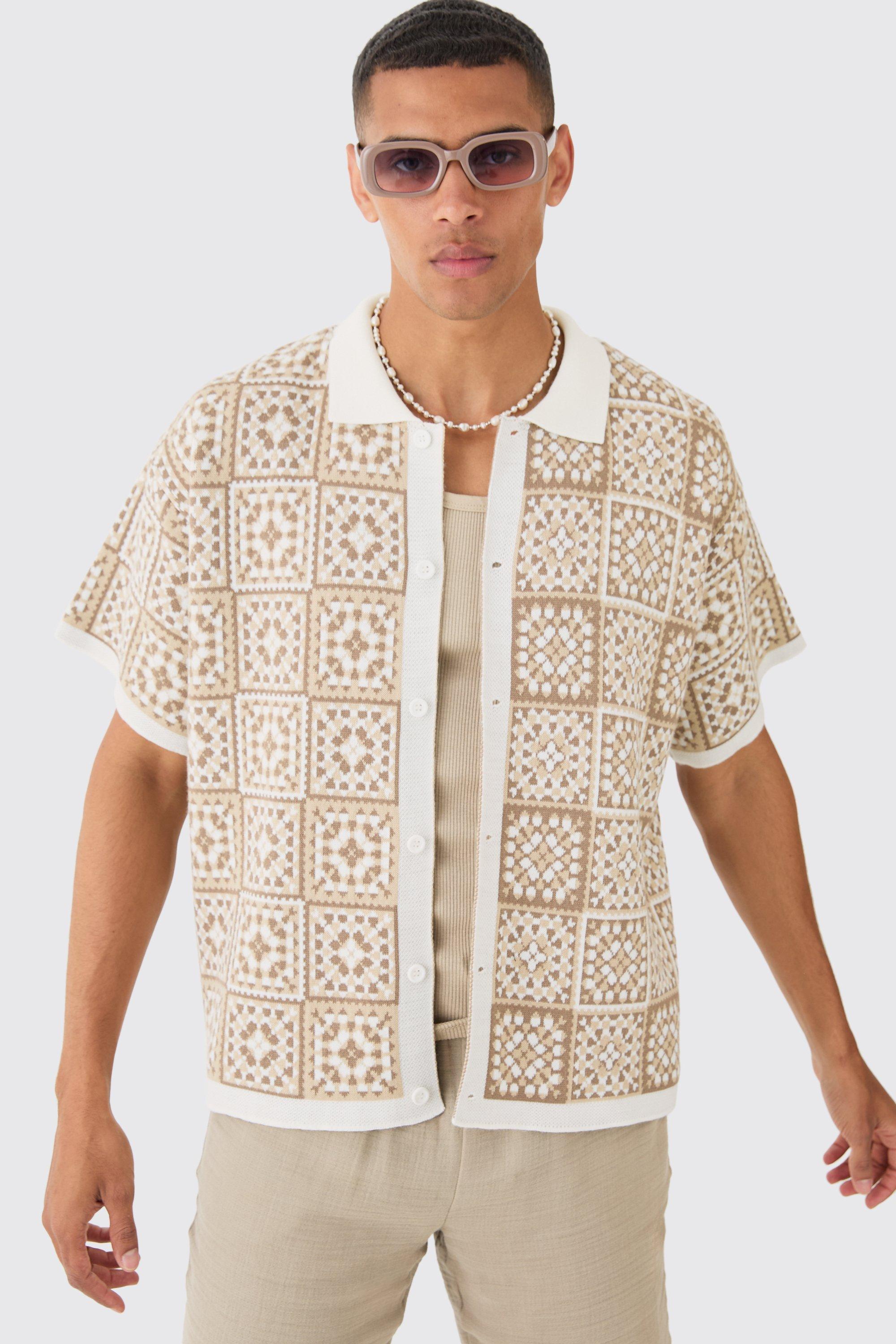 Oversized Boxy Crochet Knitted Shirt | boohooMAN USA