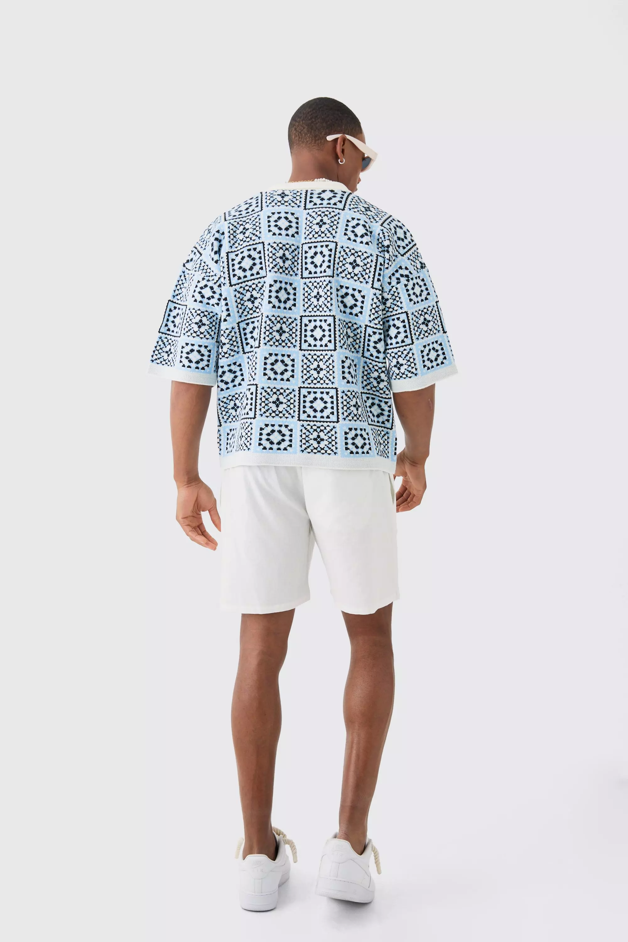 Kastiges gehäkeltes Oversize Poloshirt, White alternatives Bild