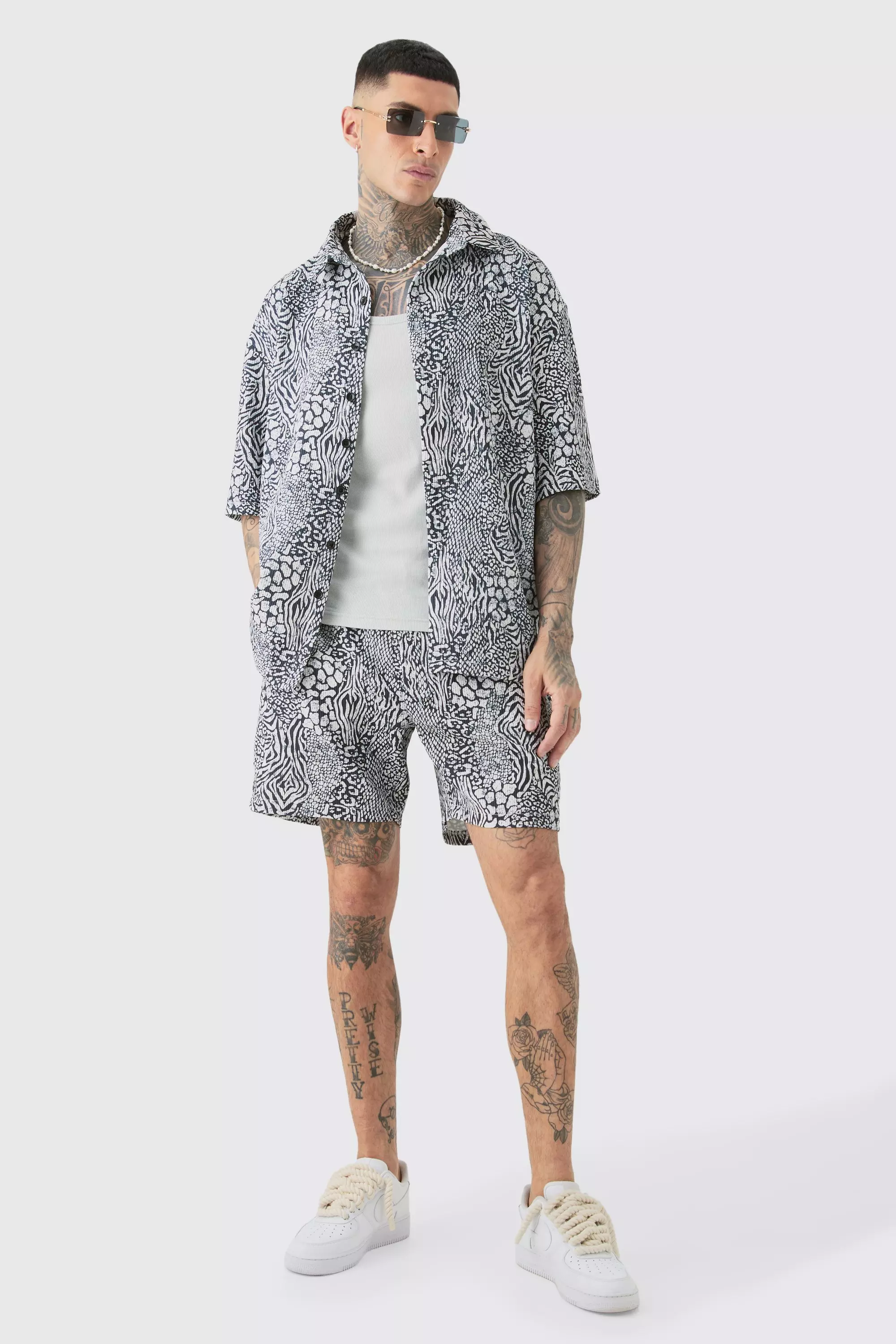 Tall - Ensemble à manches courtes et short, White autre image