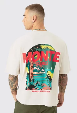 Oversized Boxy Monte Carlo Print Wash T-shirt Ecru