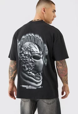 Oversized Extended Neck Mask Graphic T-shirt Black