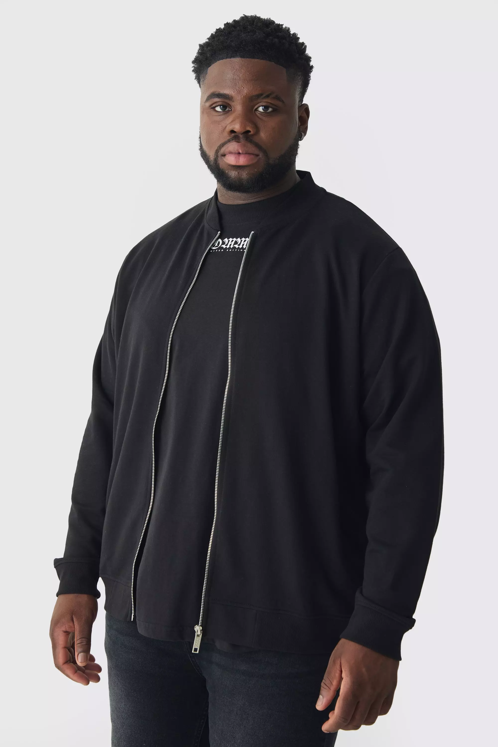 Black Plus Jersey Bomber Jacket