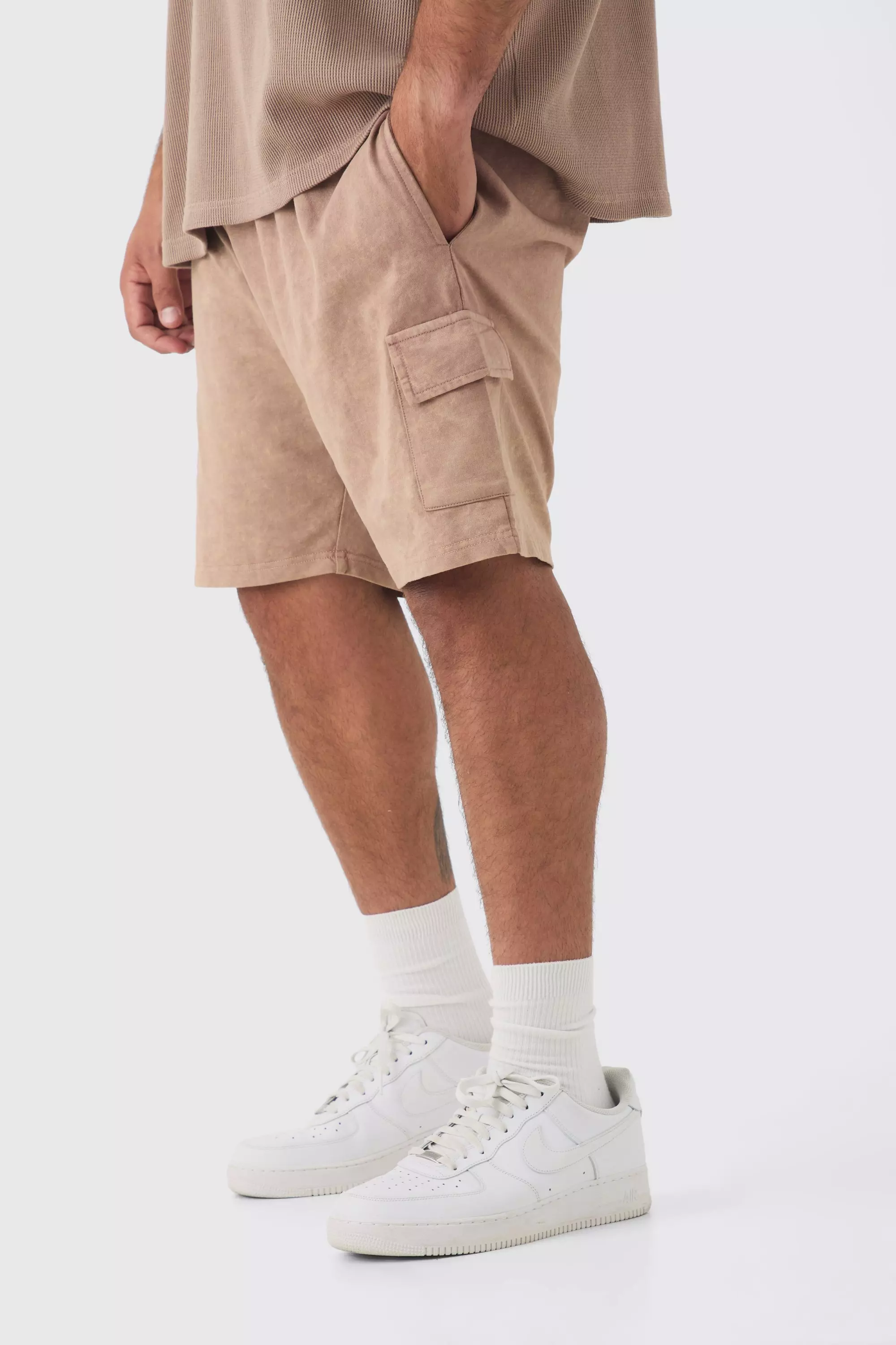 Plus Washed Relaxed Jersey Cargo Shorts Chocolate